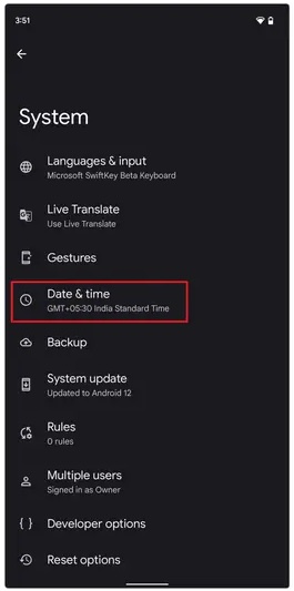 Date and time in android phone