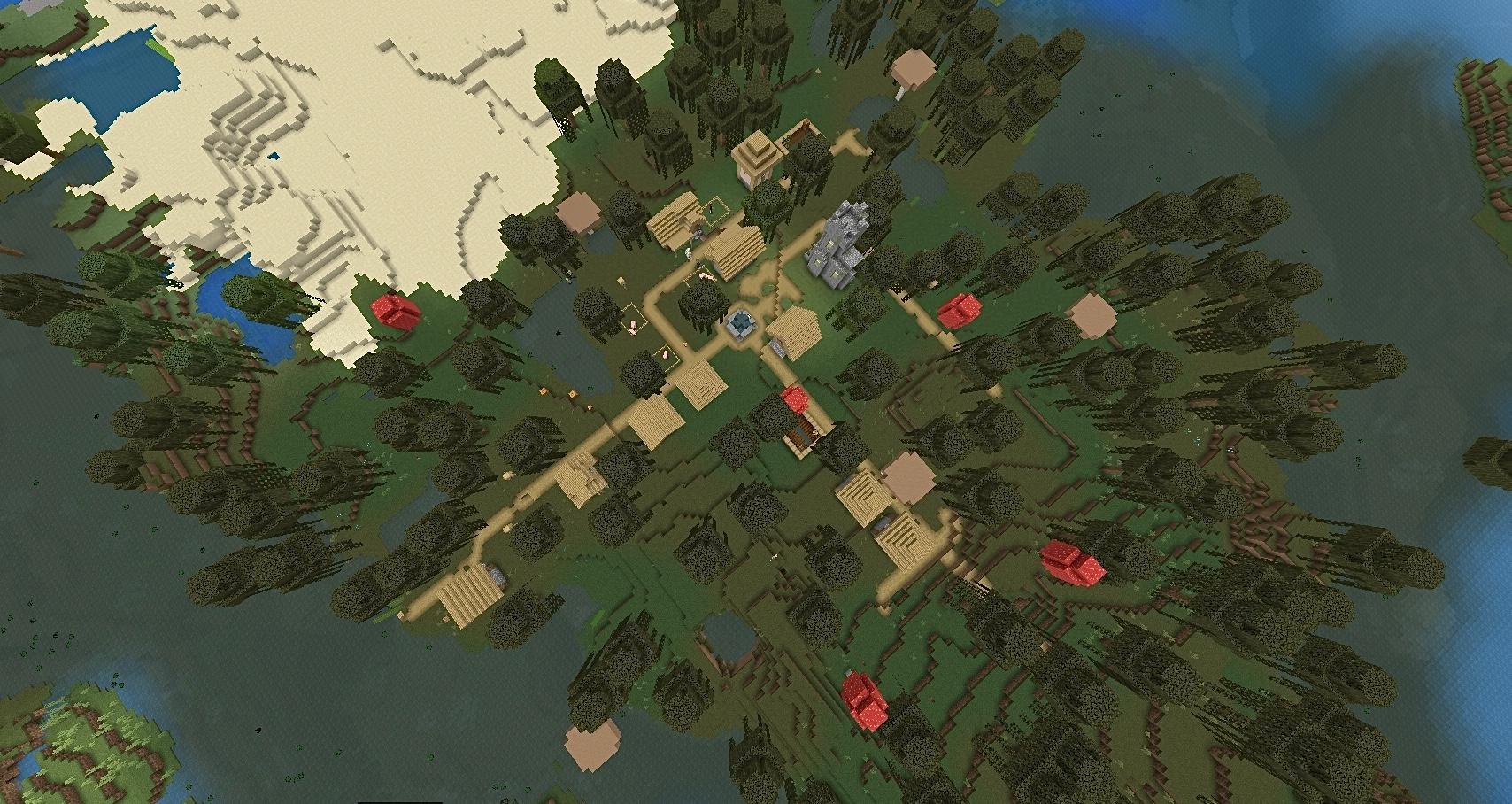 Minecraft village beside a swamp biome at spawn