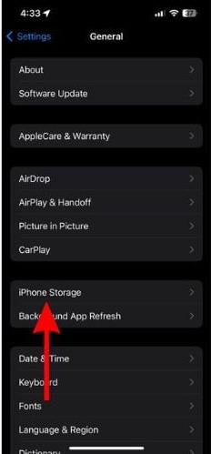 Checking available storage in iPhone Storage settings
