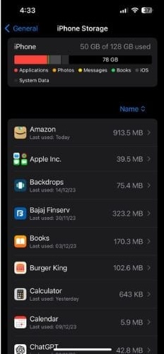 Deleting files from iPhone Storage