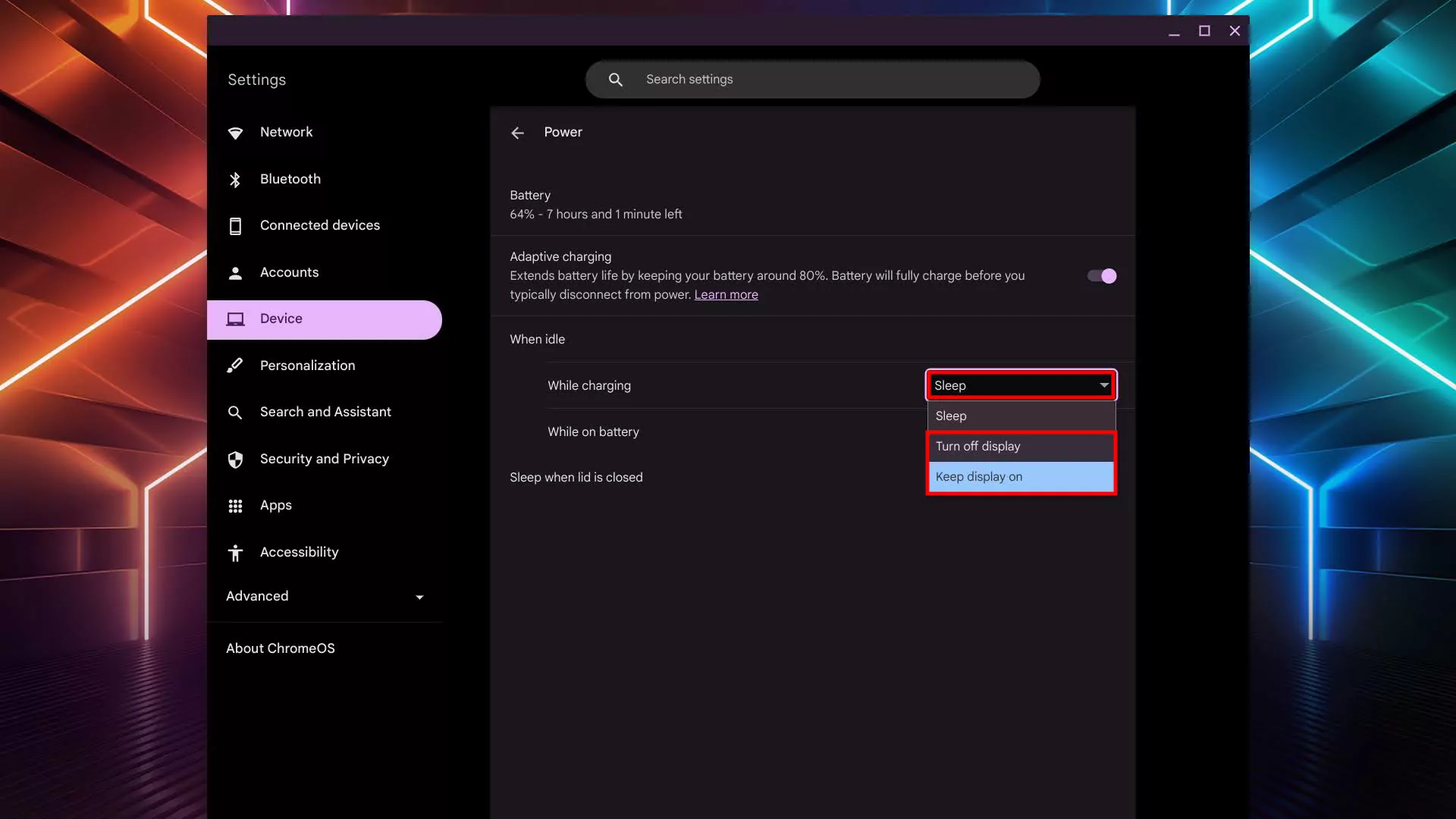 Chromebook displaysettings