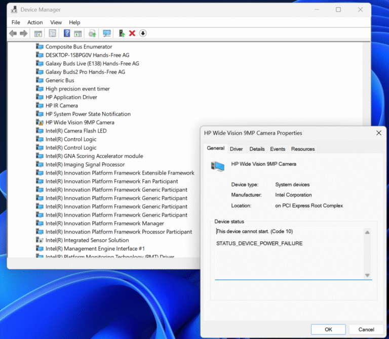 Camera error STATUS_DEVICE_POWER_FAILURE on Windows 11: what it means ...