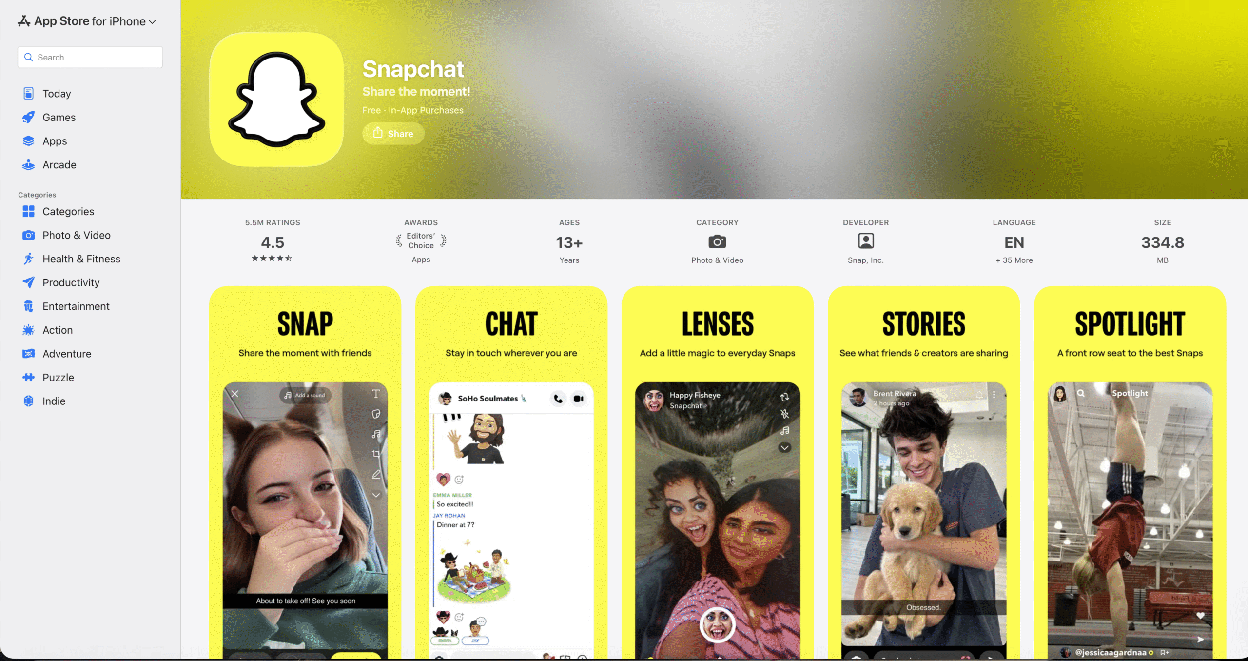 snapchat app store page