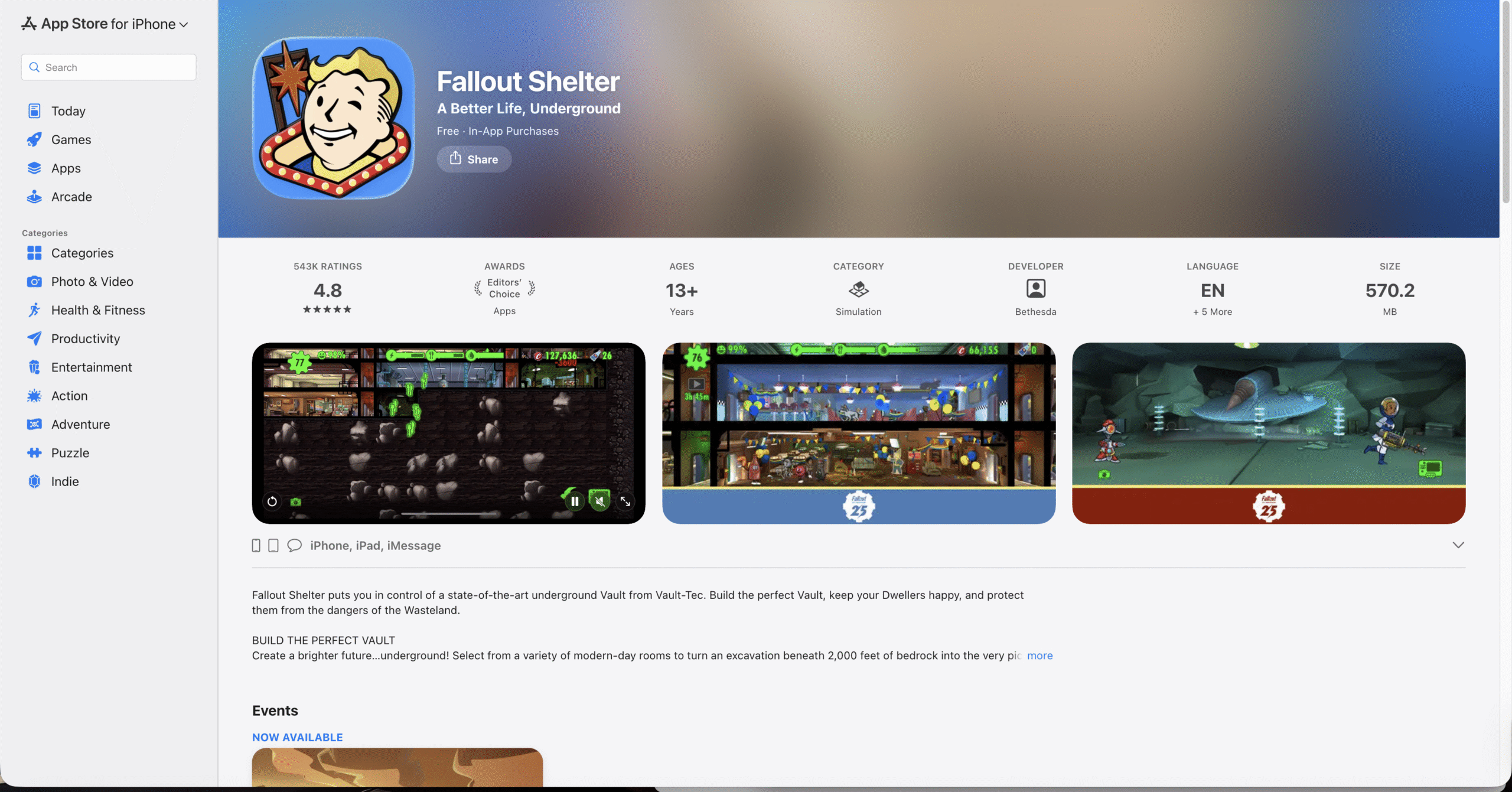 Fallout Shelter ios page