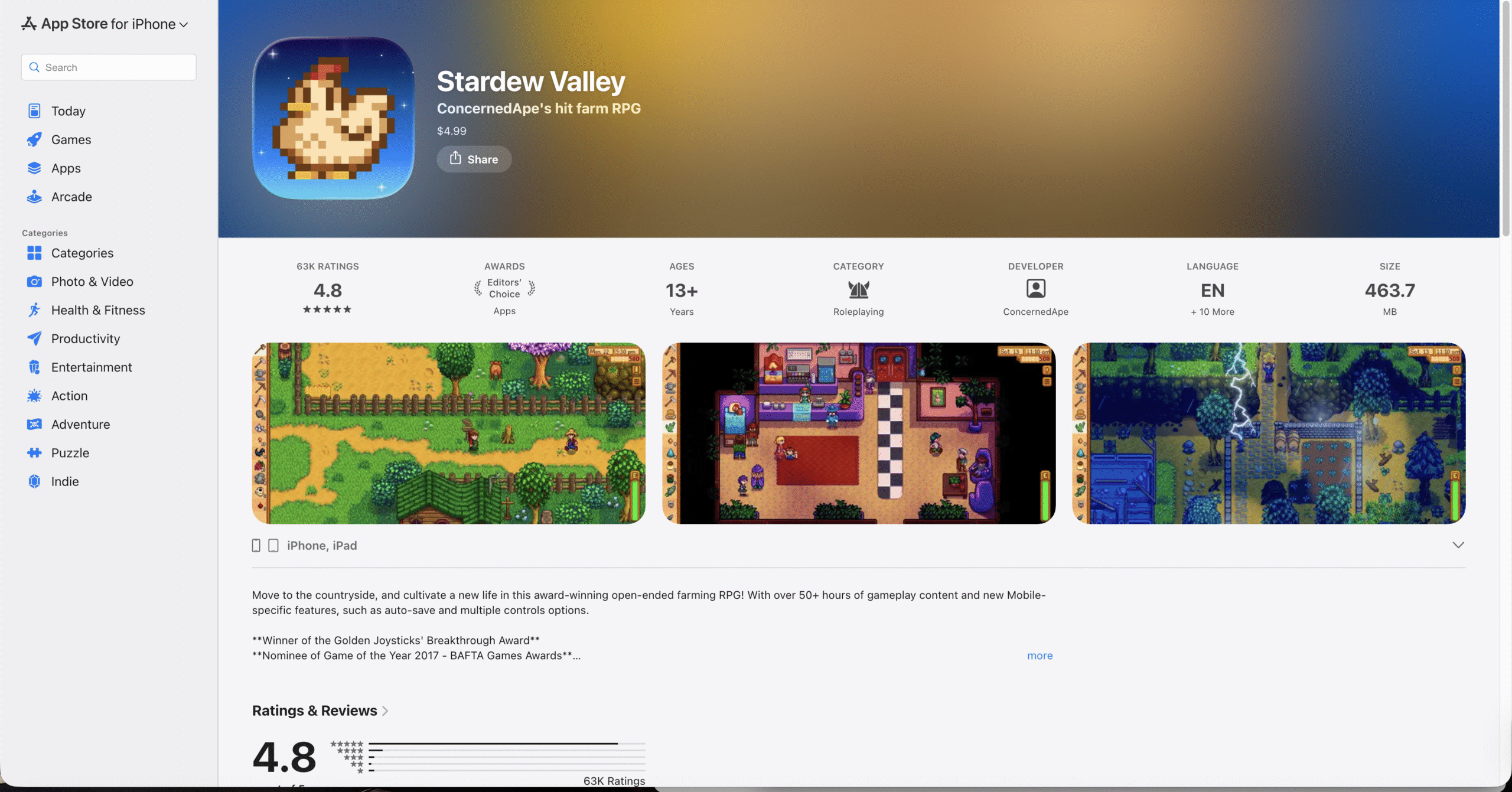 Stardew Valley ios page