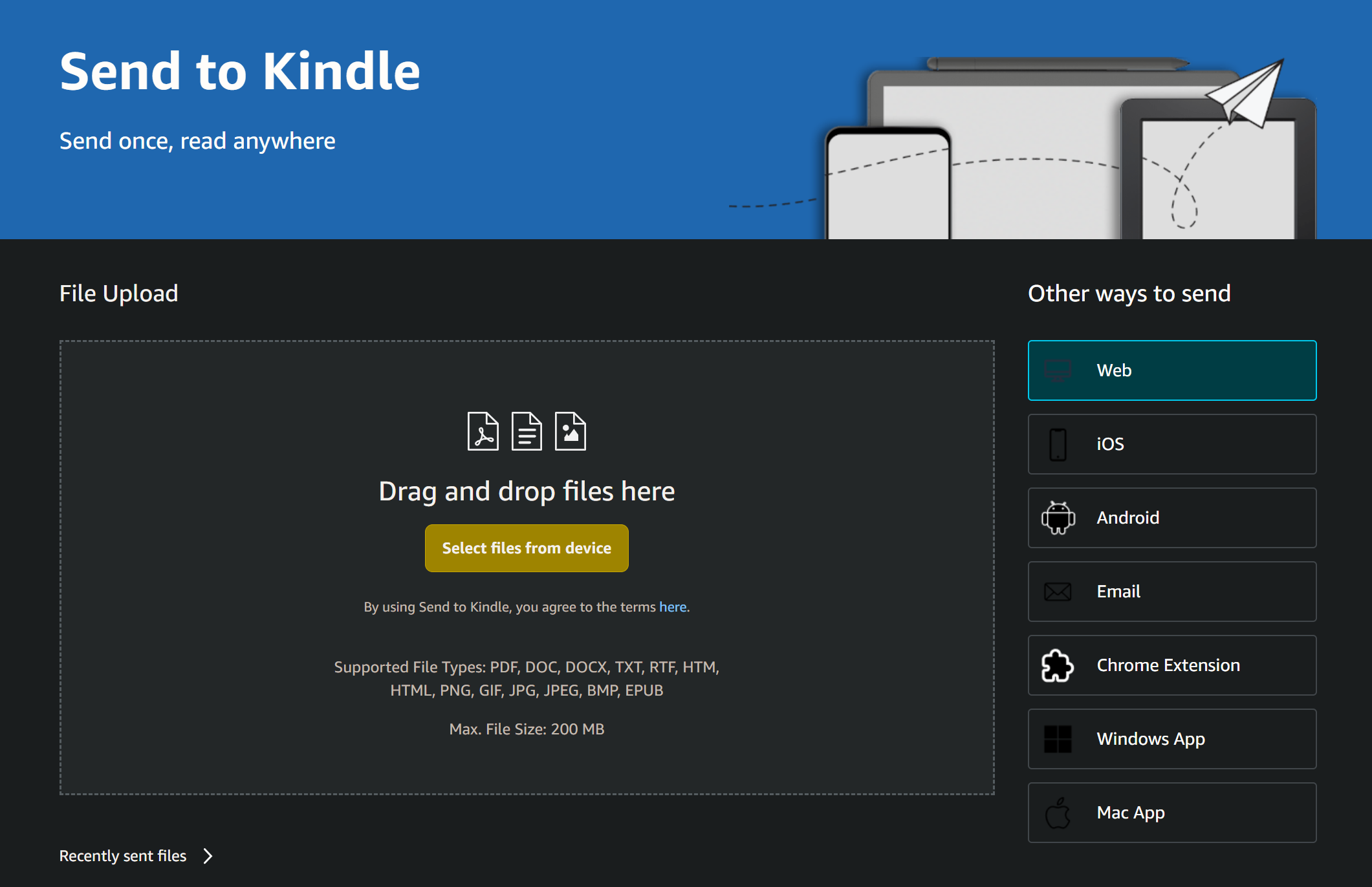 Send to Kindle website