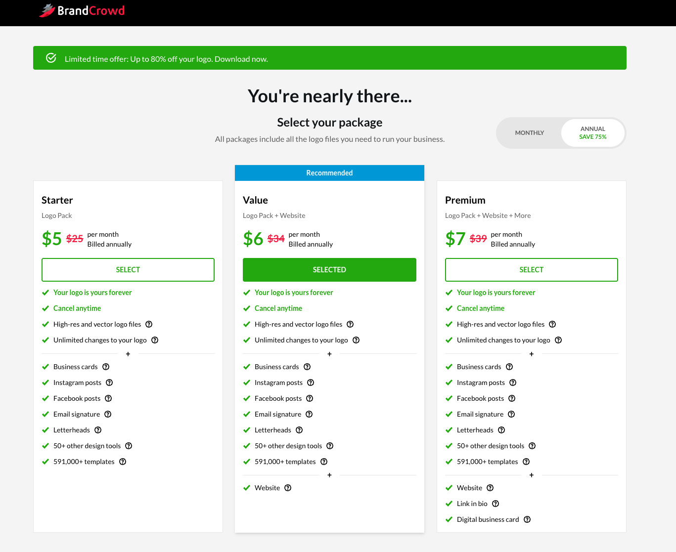 BrandCrowd pricing plans
