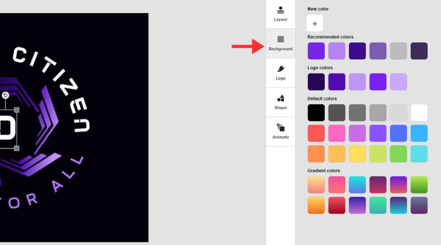 Edit background color in Design.com