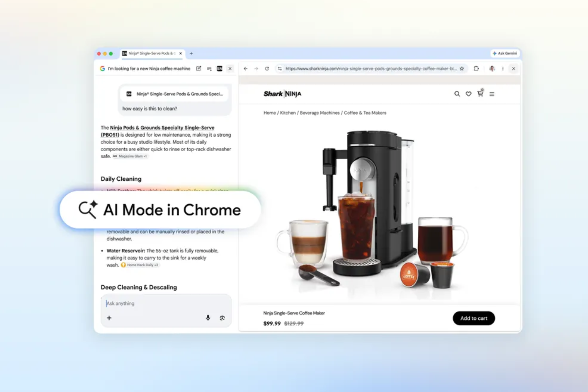 Chrome AI Mode showing multiple file uploads in the compose box