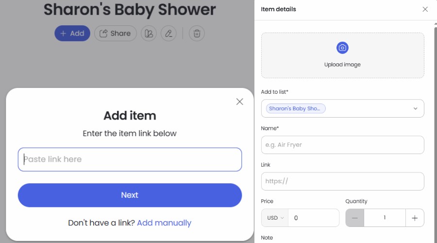 Add items to wishlist