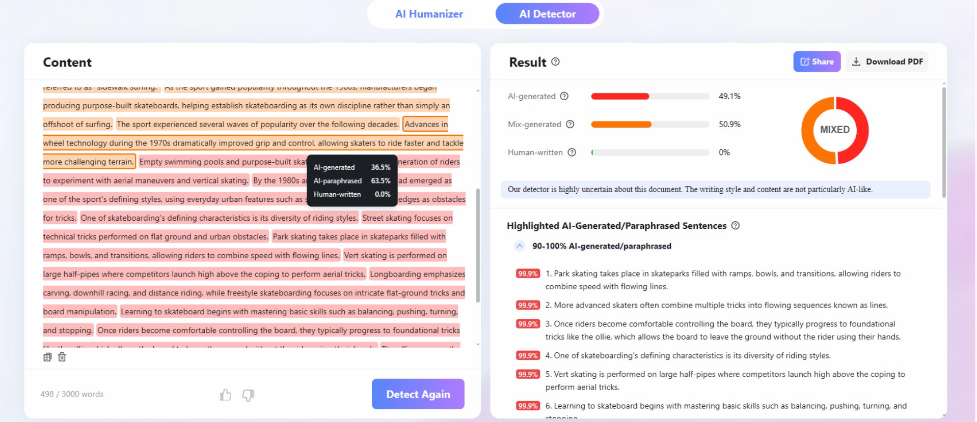 Lynote AI detection score
