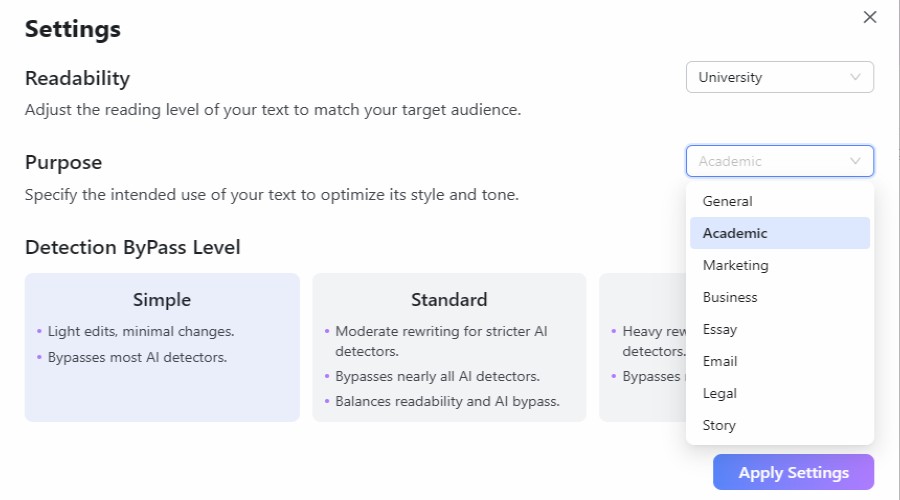 Lynote AI settings