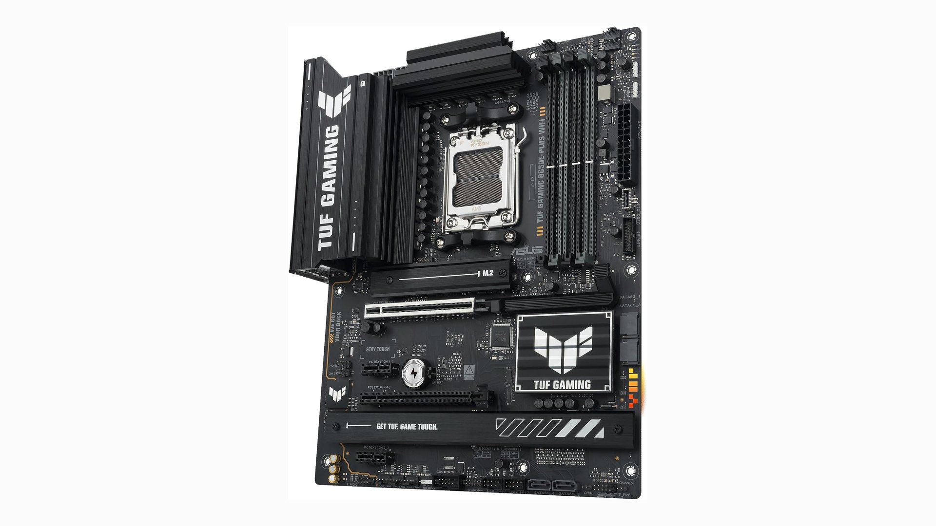 Top-down view of the ASUS TUF Gaming B650E-PLUS WiFi motherboard