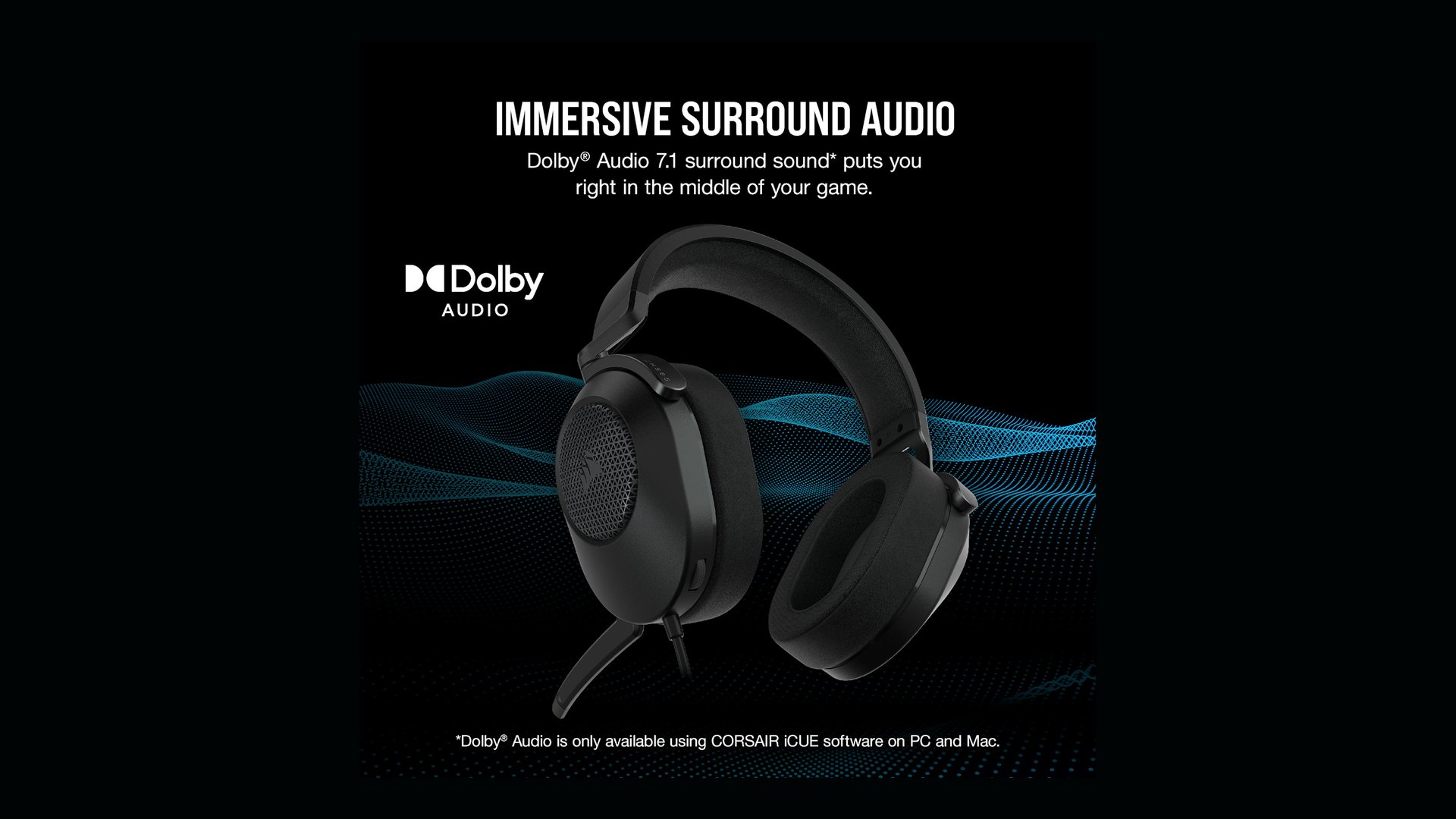 Corsair HS65 Surround Dolby Audio 7.1 marketing graphic