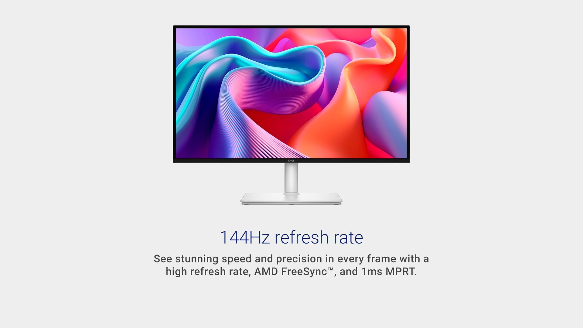 Dell S2725DSM monitor front view with colorful abstract wallpaper on screen