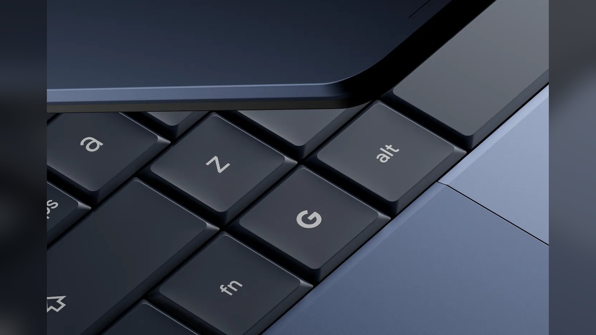 Close-up of a Googlebook keyboard and G key
