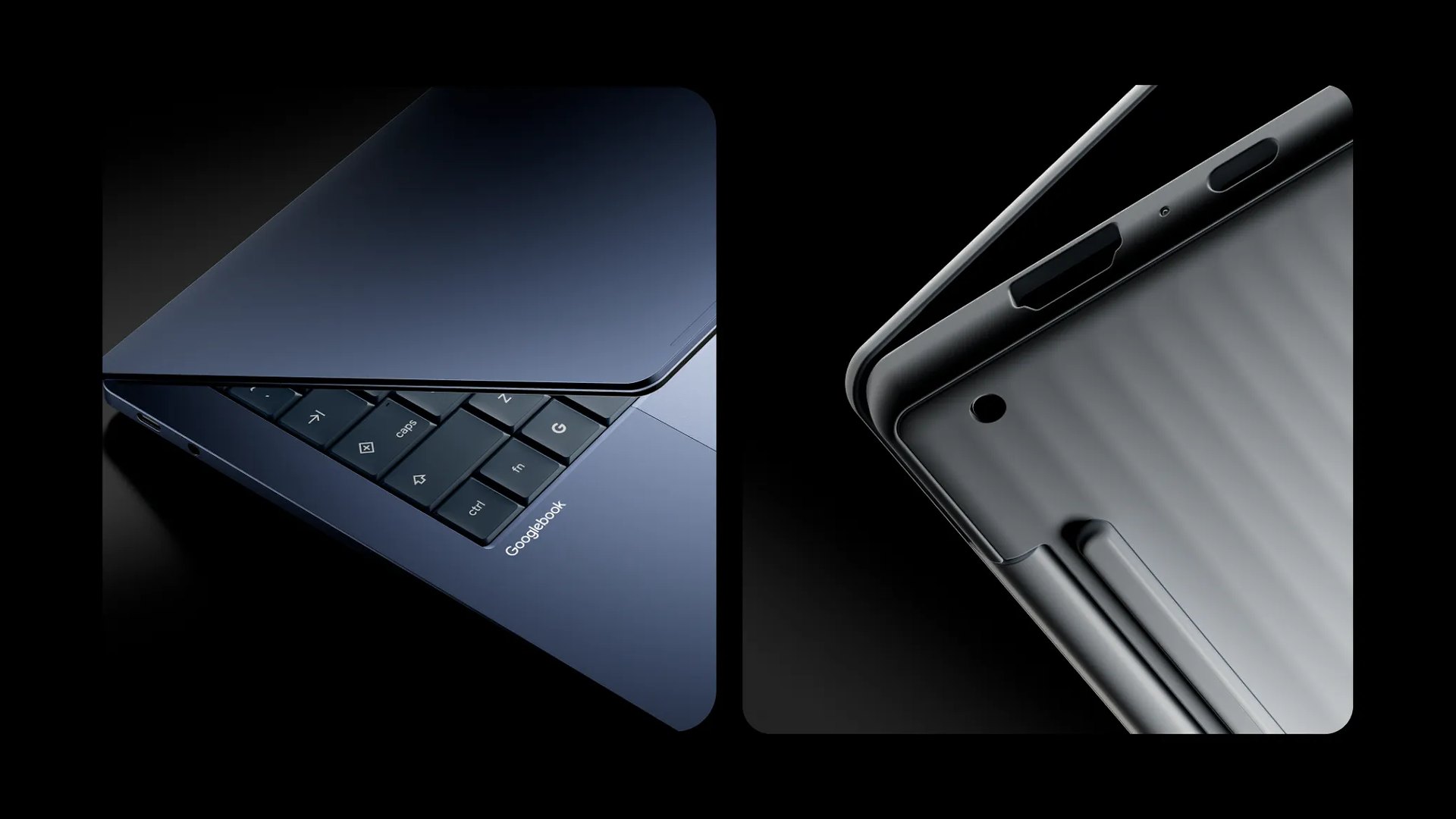 Close-up of a Googlebook laptop chassis