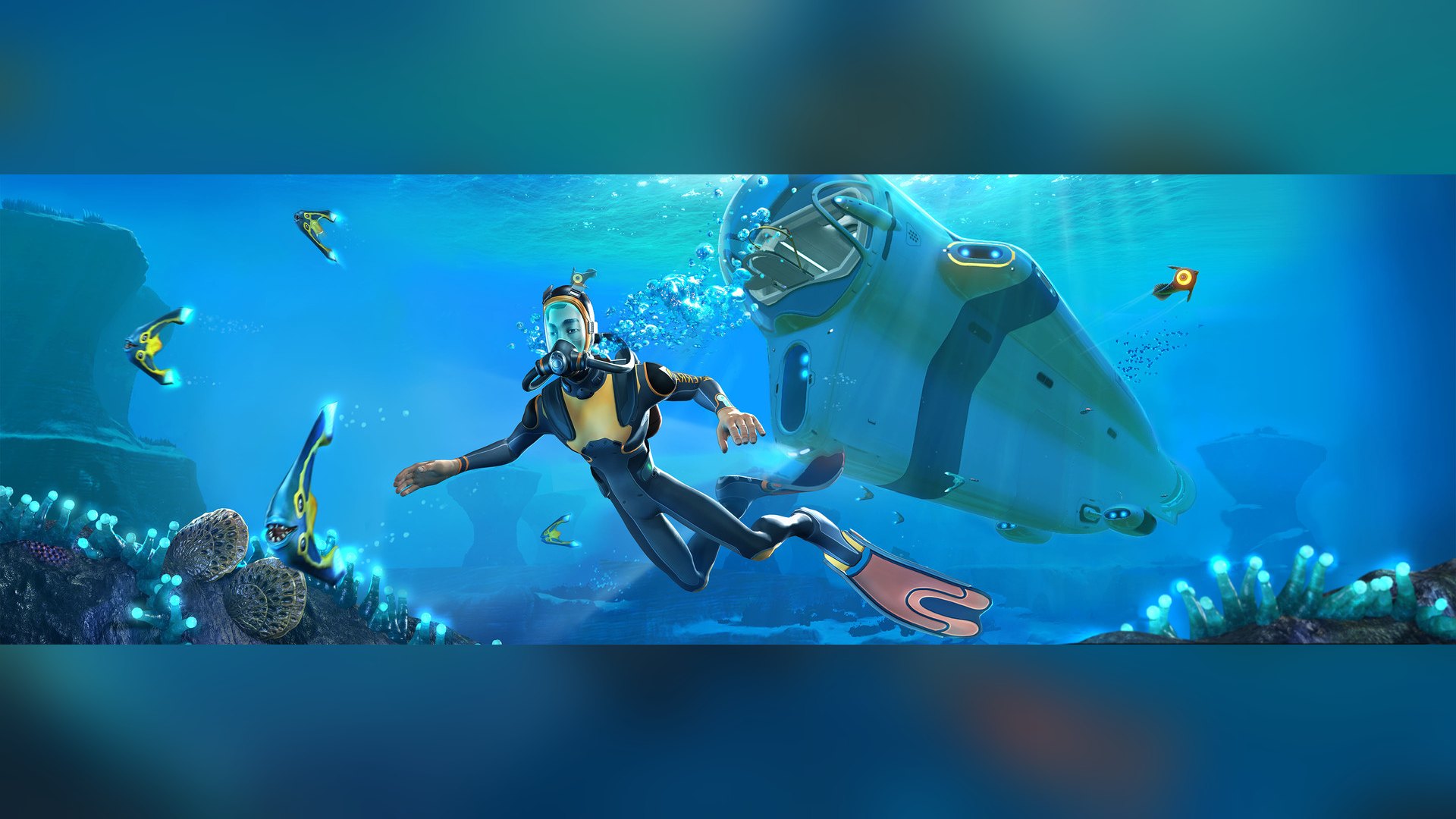 Steam library banner art for Subnautica showing an underwater scene