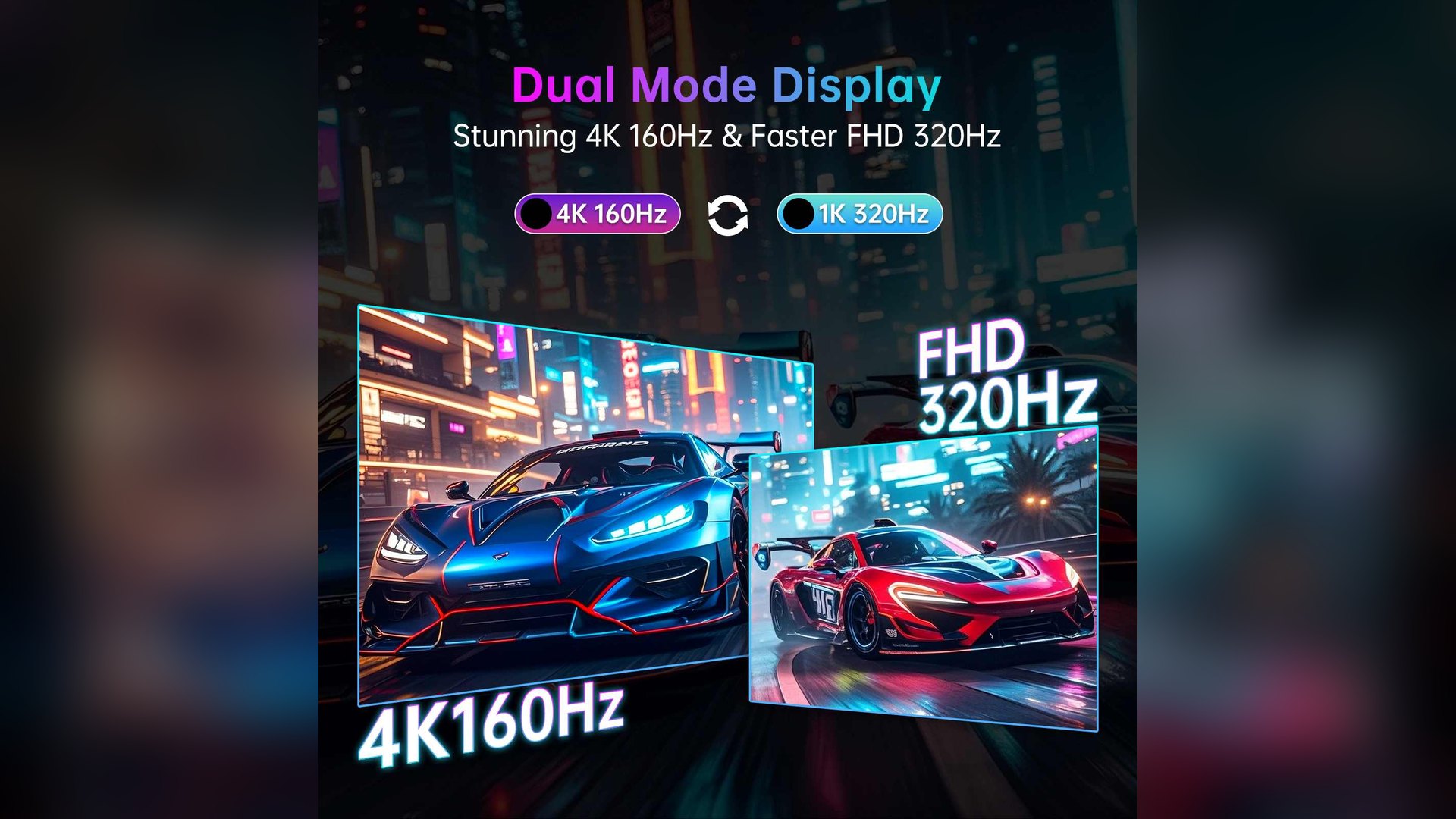 Graphic showing the KTC H27P6 split between 4K 160Hz and FHD 320Hz modes