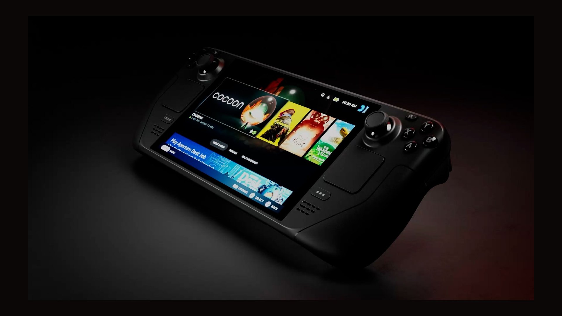 Steam Deck OLED handheld shown from the front
