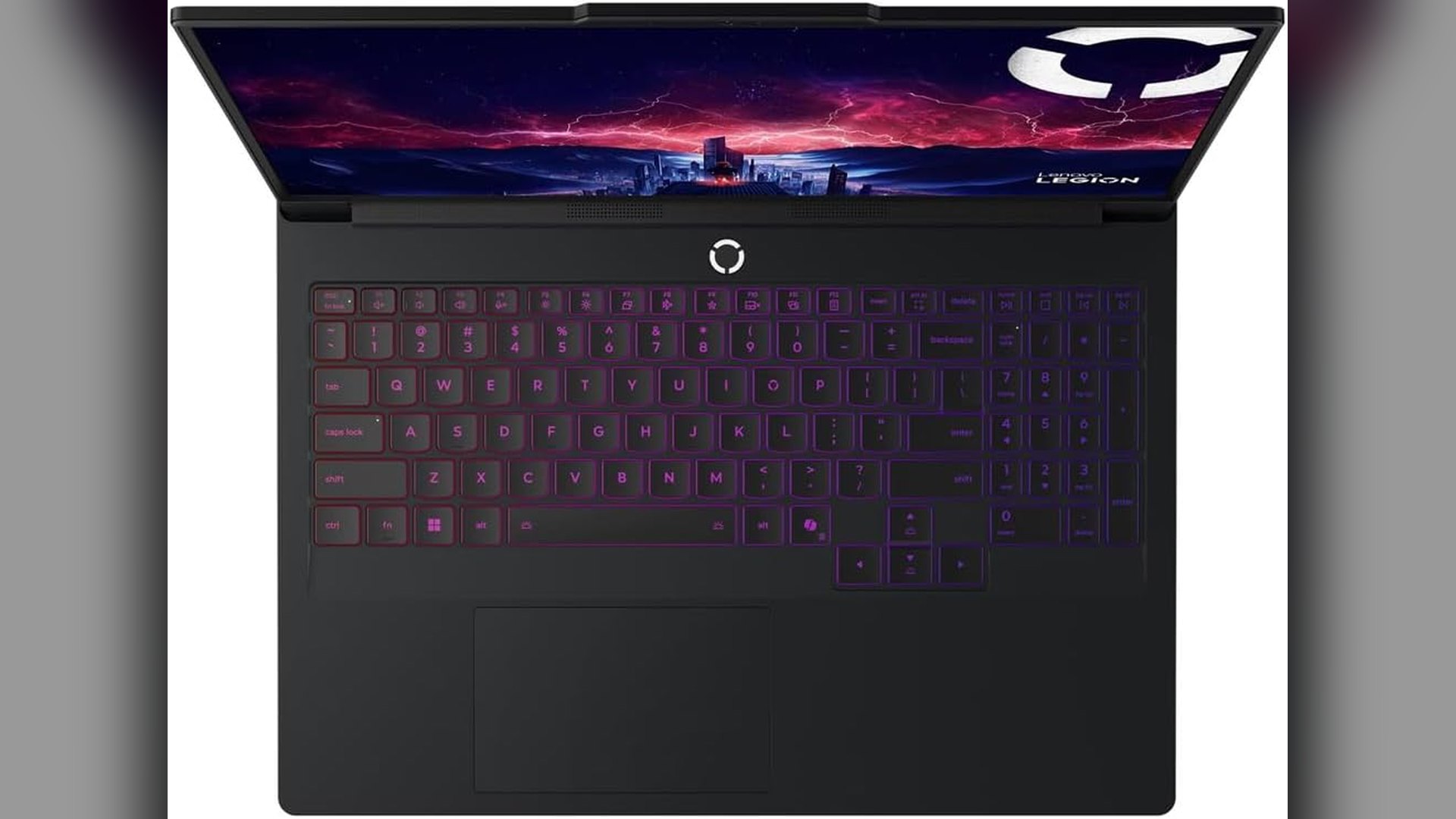 Angled overhead close-up of the Legion Pro 7 backlit keyboard