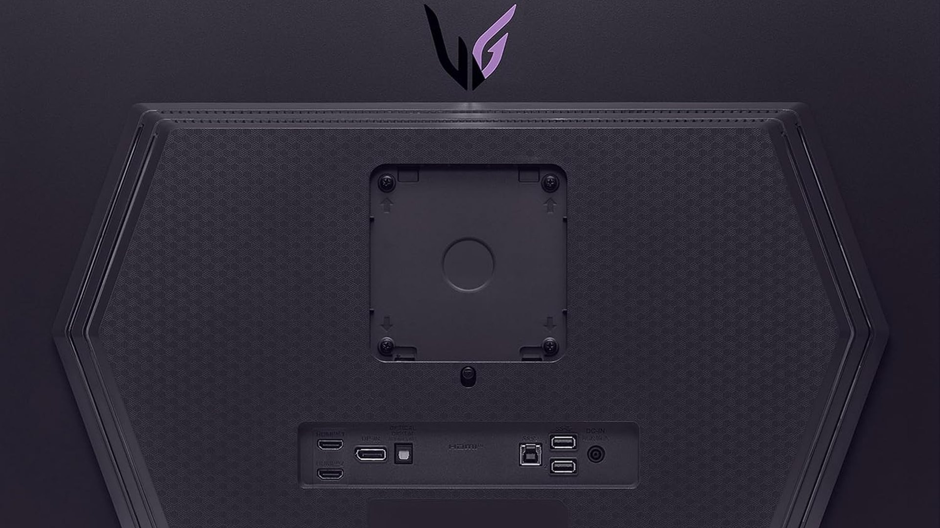 Rear view of the LG UltraGear 27GS93QE-B showing its input panel and VESA mount