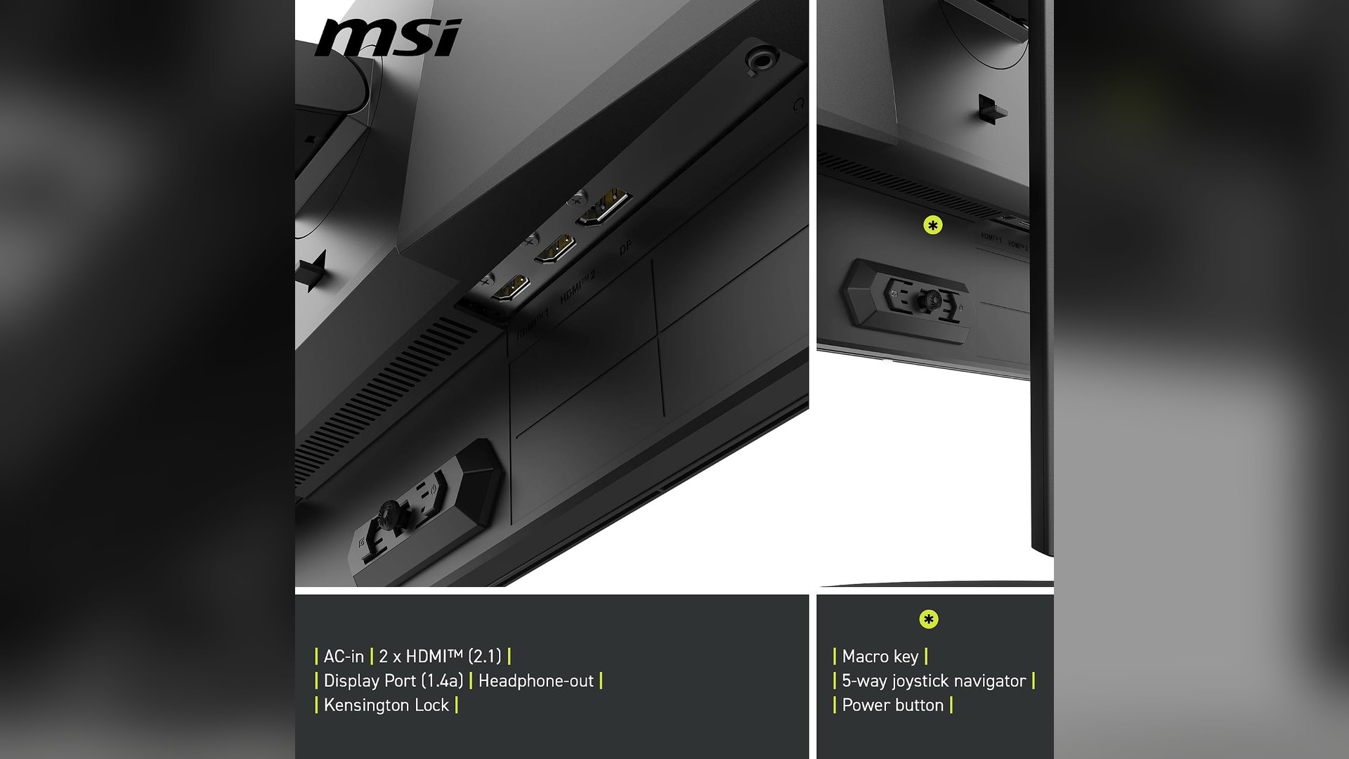 Close-up of the MSI MAG 274QP QD-OLED X24 rear connector panel