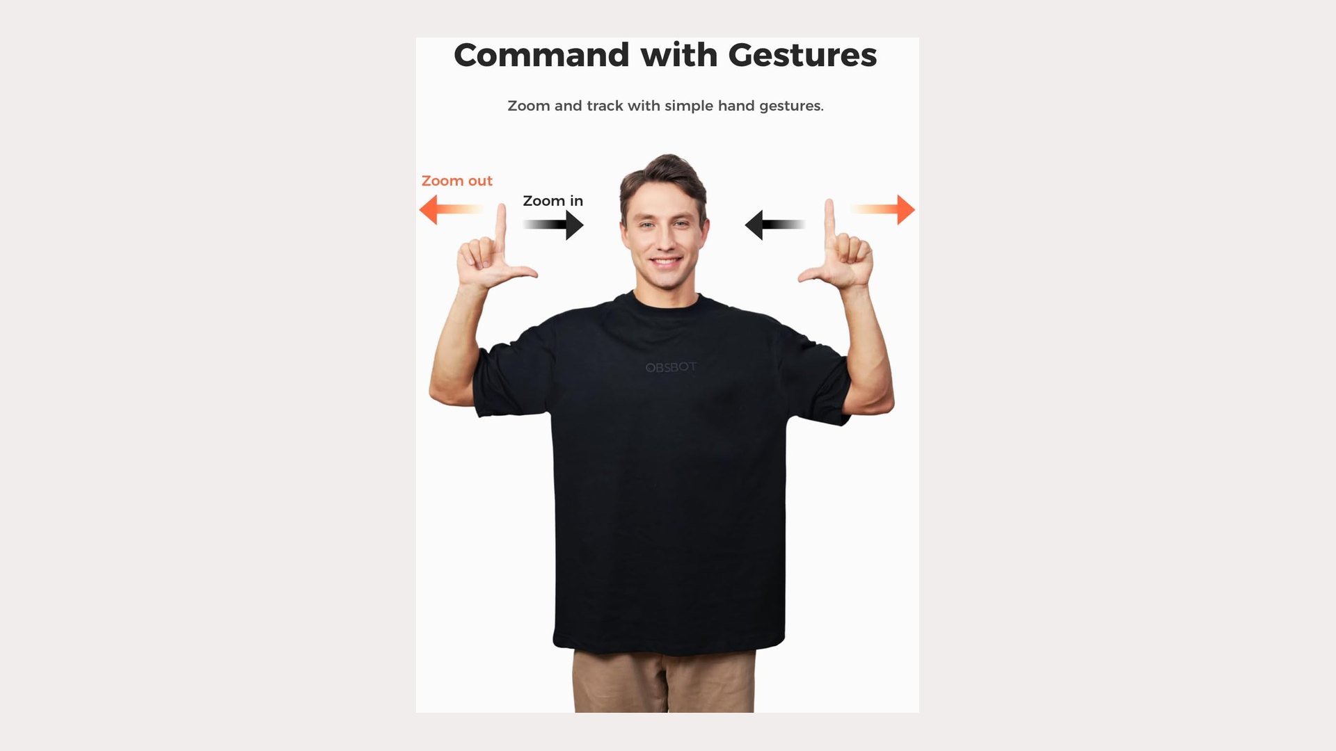 Man using hand gestures in front of the webcam to zoom the image in and out