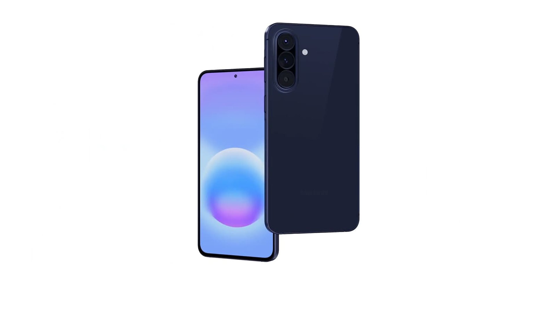 Two Samsung Galaxy A57 5G phones in Awesome Navy, shown front and back
