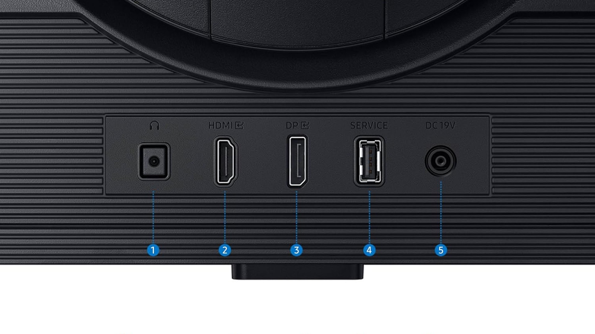Close-up of the rear connectors on the Samsung Odyssey G6 G60F