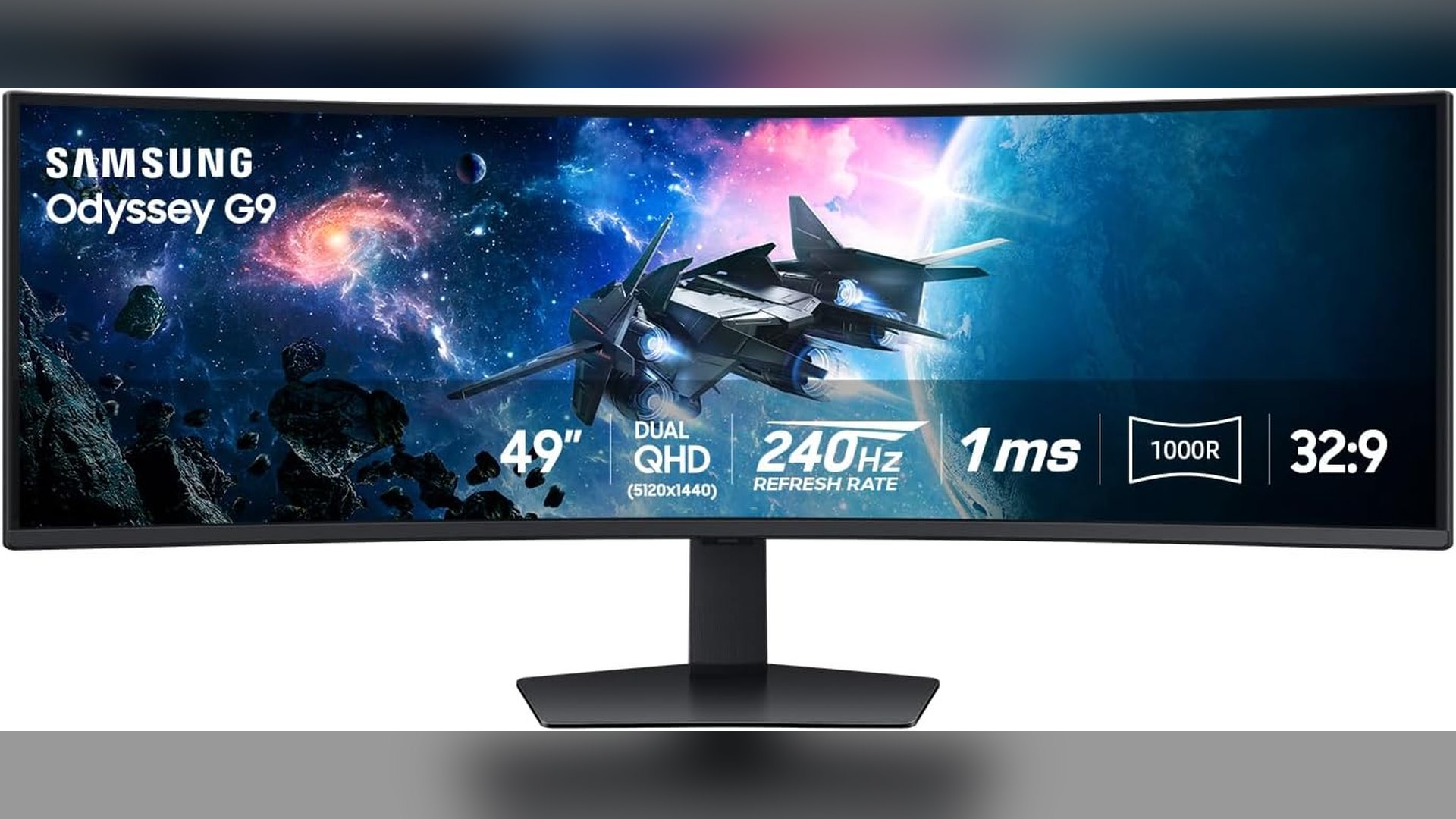 Samsung Odyssey G9 49-inch curved LCD gaming monitor in black on its stand