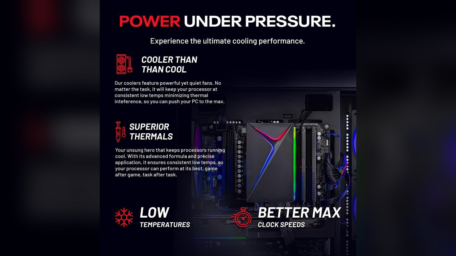 Close-up of the Skytech Crystal air cooler shroud and RAM