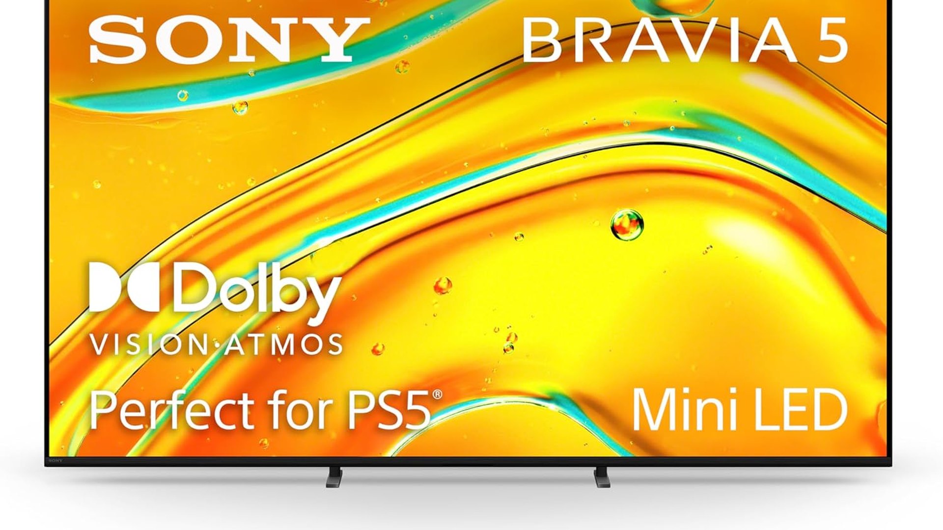 Sony BRAVIA 5 65-inch Mini LED 4K TV standing on its two-position stand, shown front-on