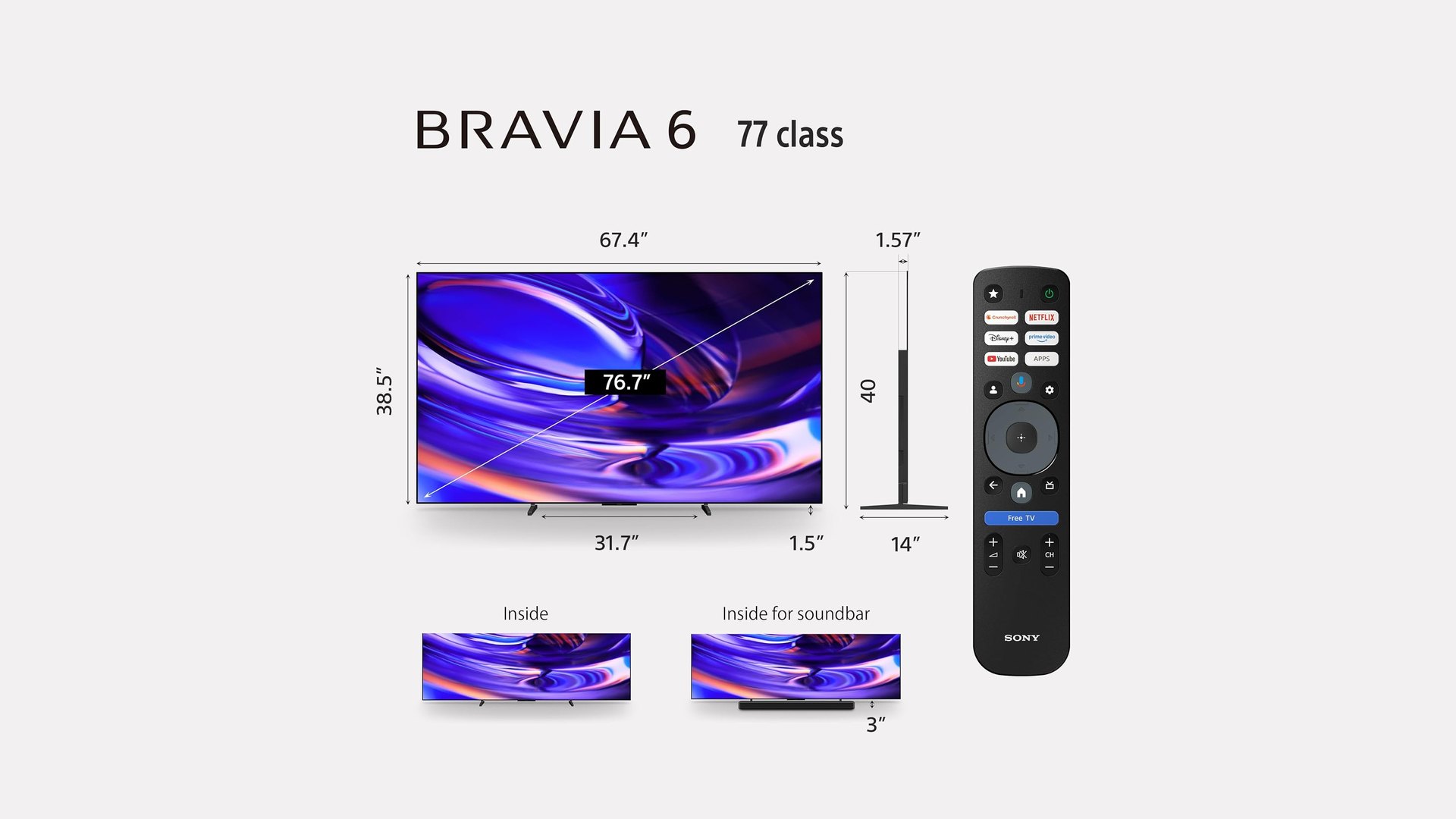 Sony BRAVIA 6 77-inch TV dimension diagram