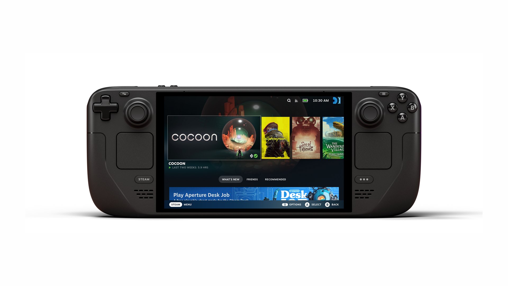 Front view of the Steam Deck OLED handheld