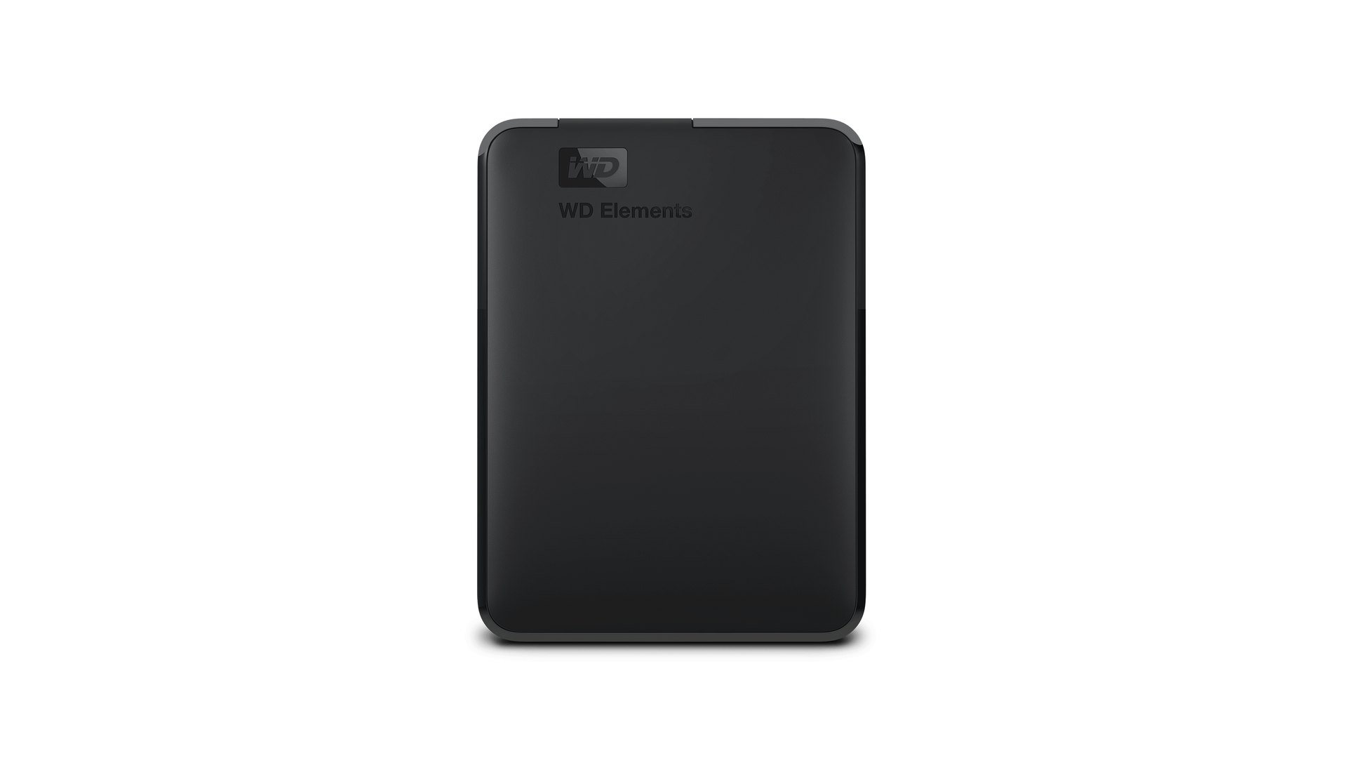 WD Elements Portable external hard drive front view, black enclosure with WD logo