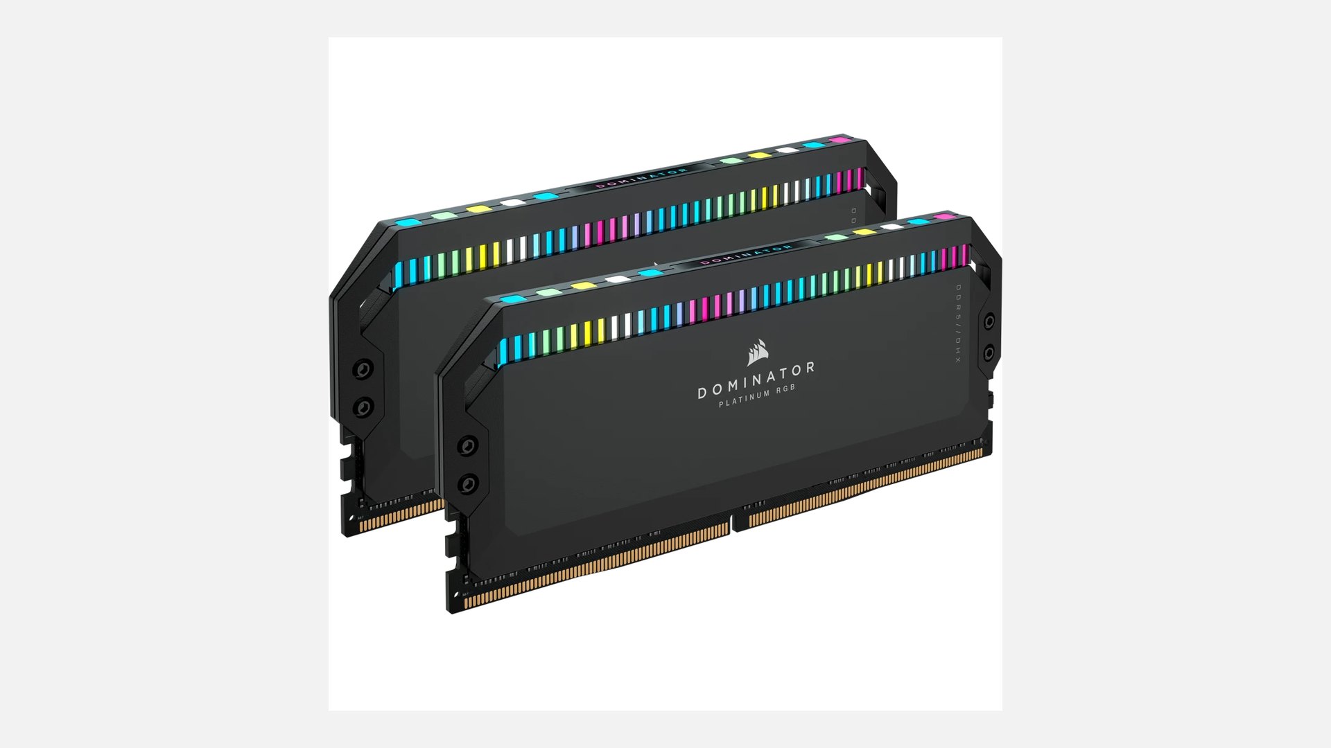 Two black Corsair Dominator Platinum RGB DDR5 memory modules side by side