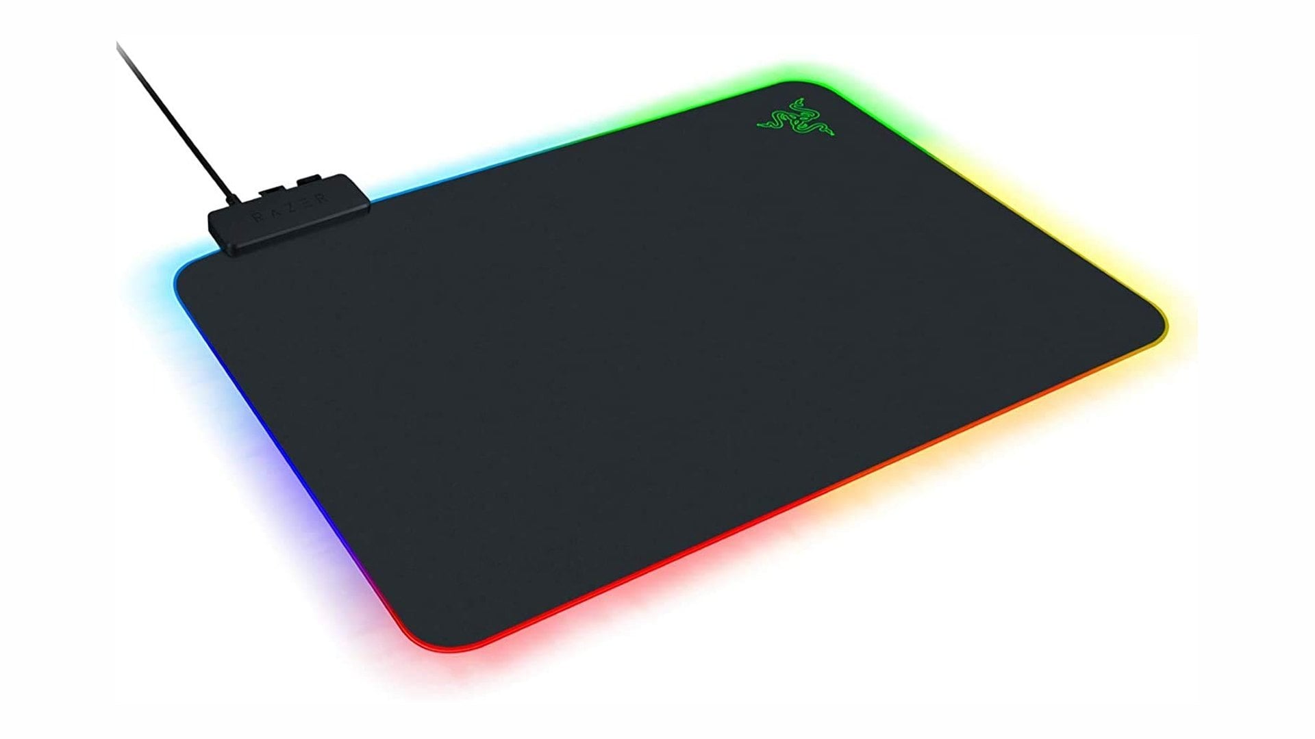 Black hard mouse mat with RGB lighting around its border