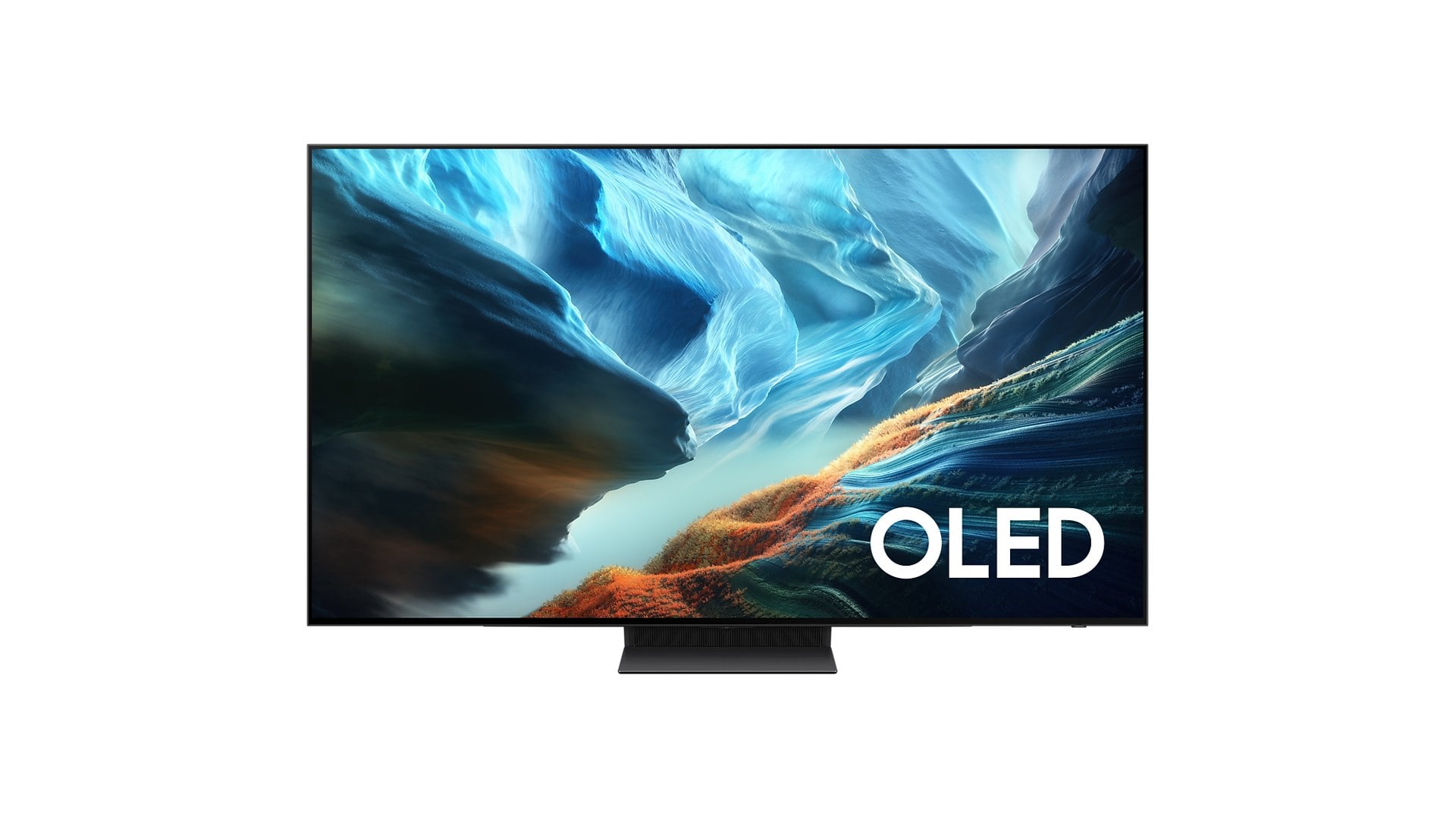 Front view of a Samsung S90H OLED television on its stand