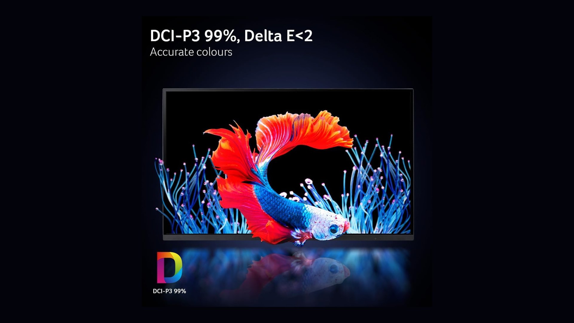 Acer CE270K G showing a fish image next to DCI-P3 99 percent branding