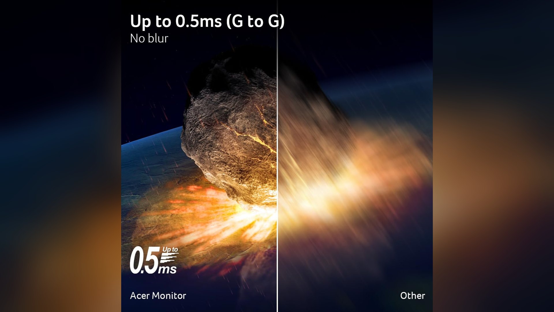 Acer graphic headed Up to 0.5ms G to G showing a meteor over Earth
