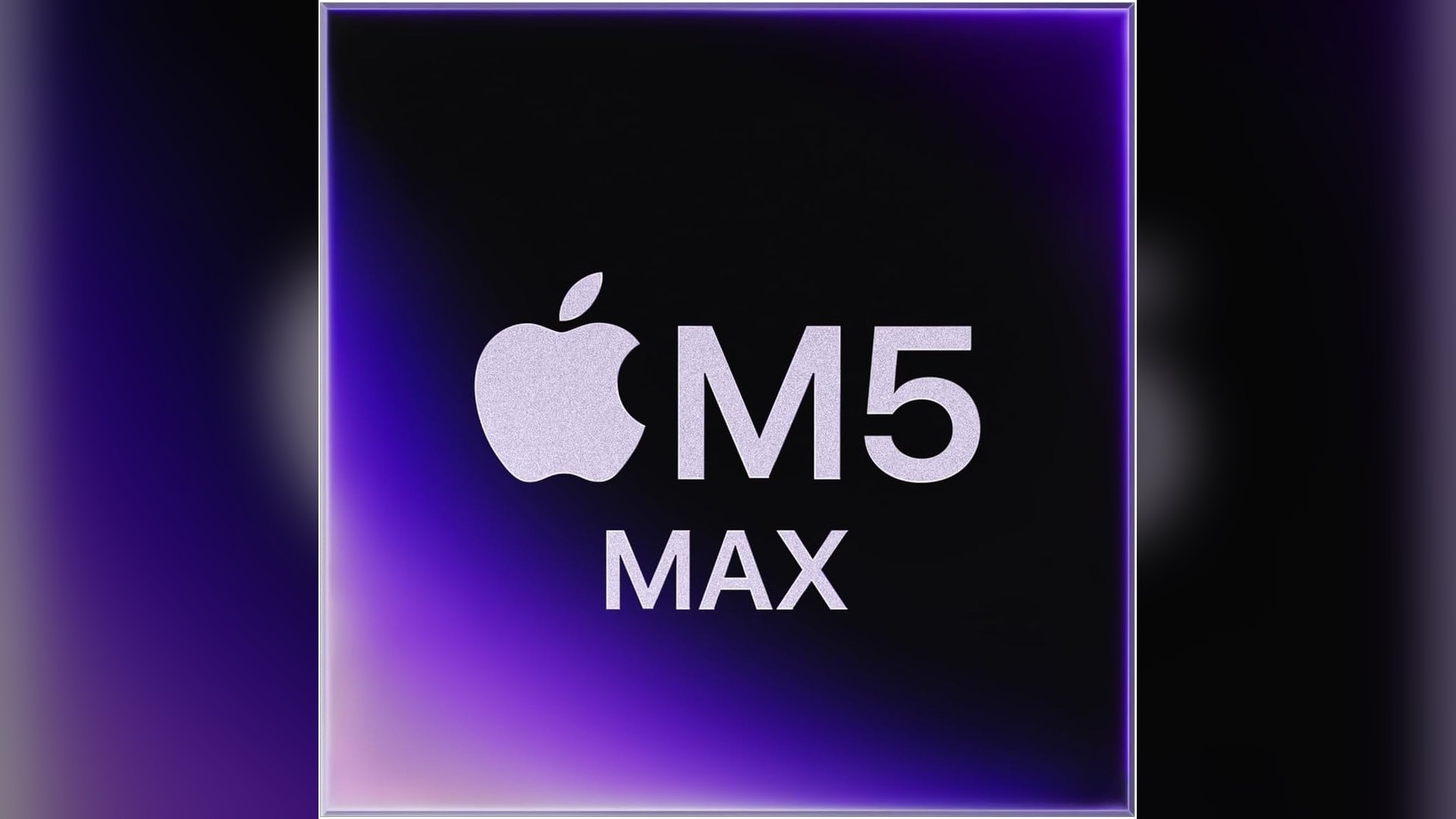 Render of the Apple M5 Max chip on a purple background