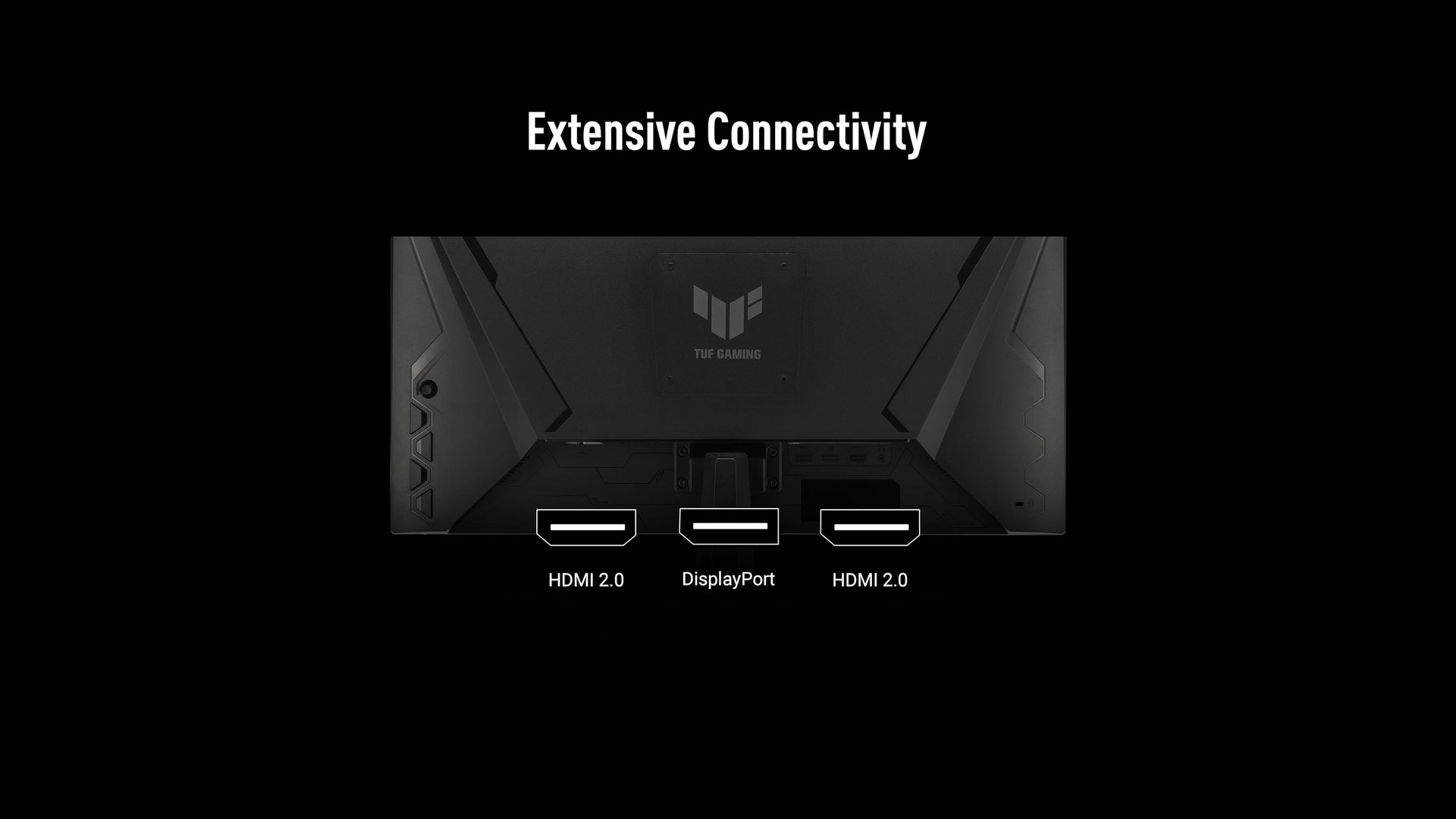 Diagram of the VG259QMR5A rear panel labelling two HDMI 2.0 ports and one DisplayPort