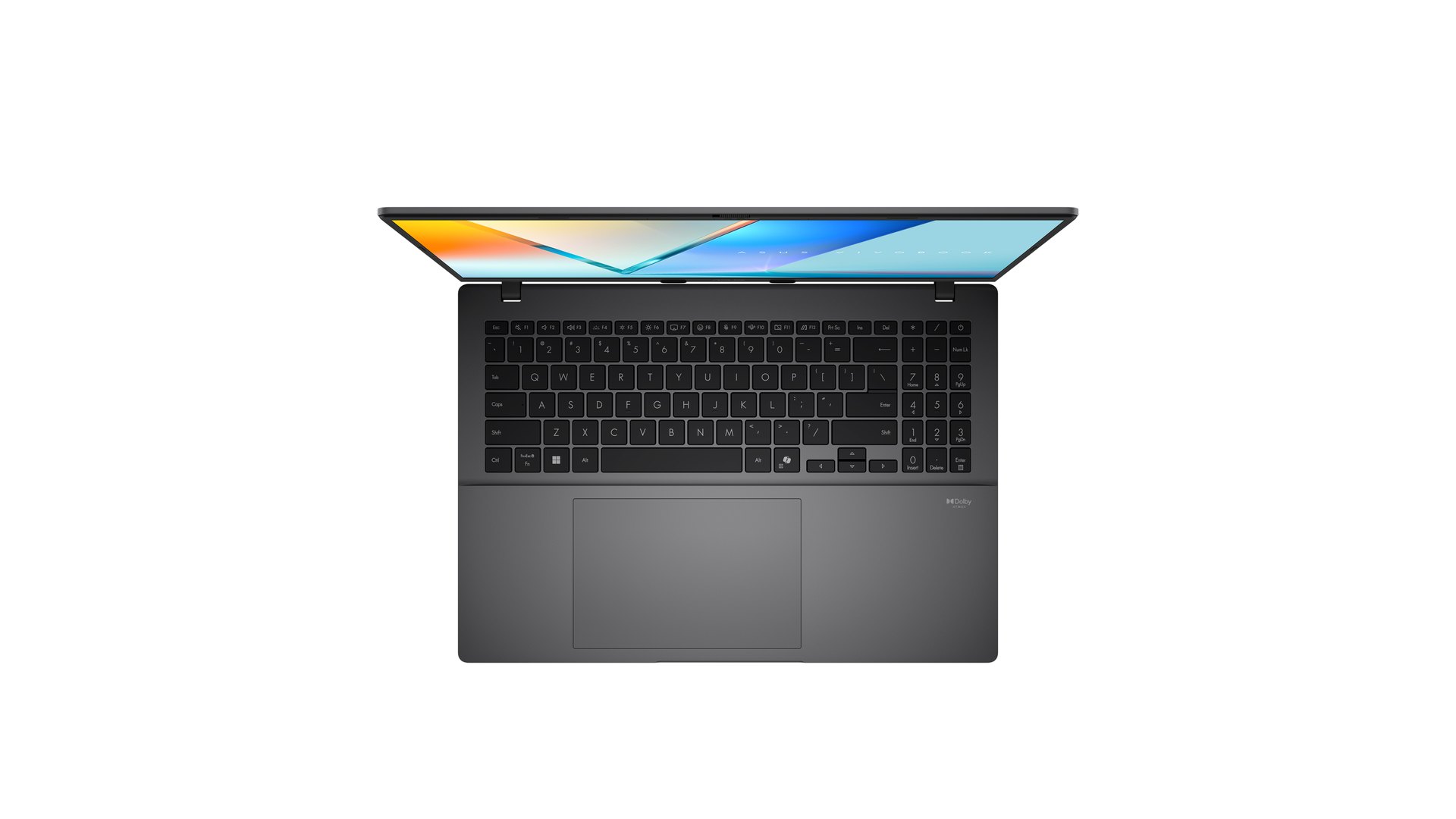 Top down view of the Vivobook S16 keyboard with number pad and large touchpad
