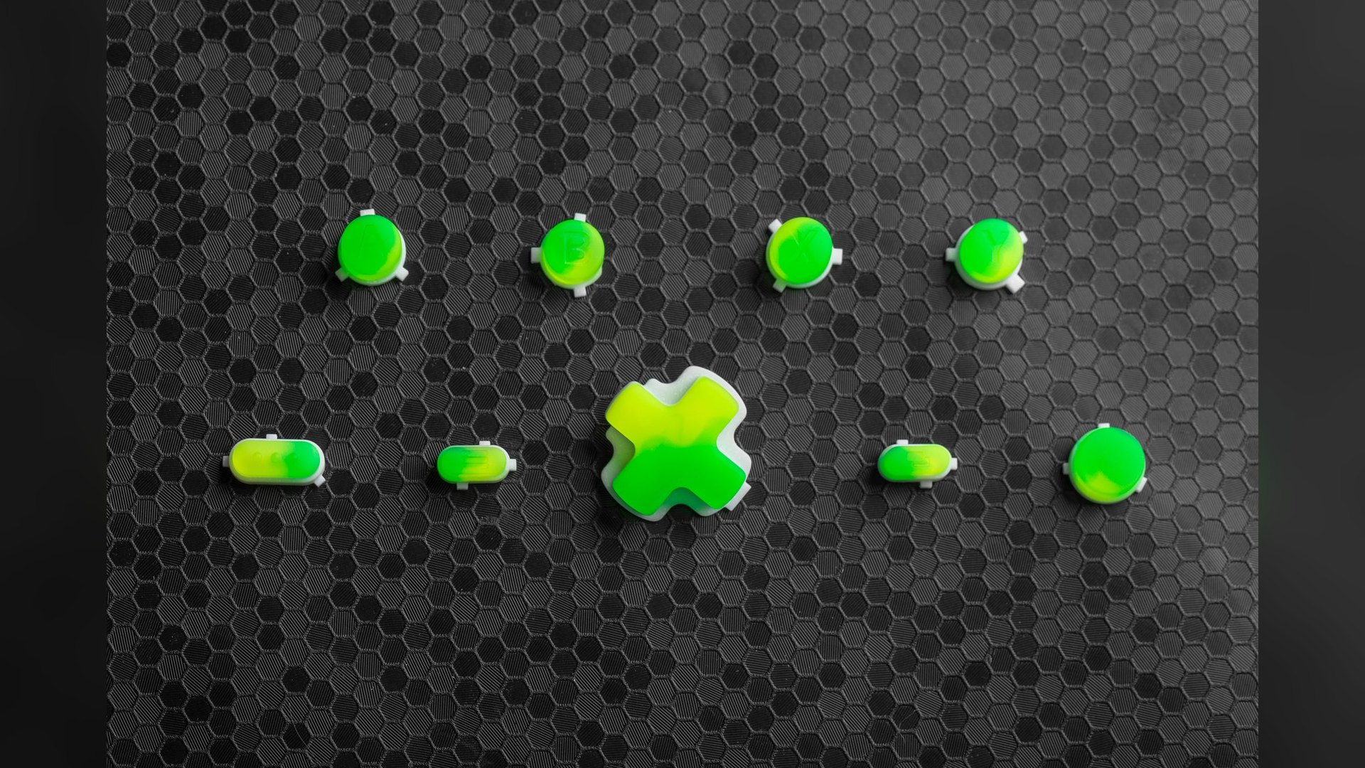 Neon yellow and green resin button set for the Steam Controller