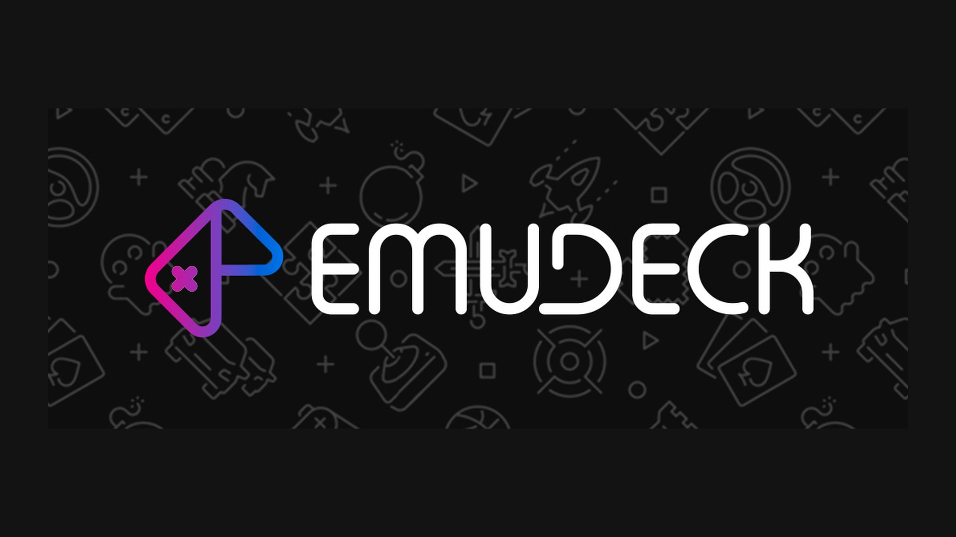 The EmuDeck wordmark and logo on a dark patterned background