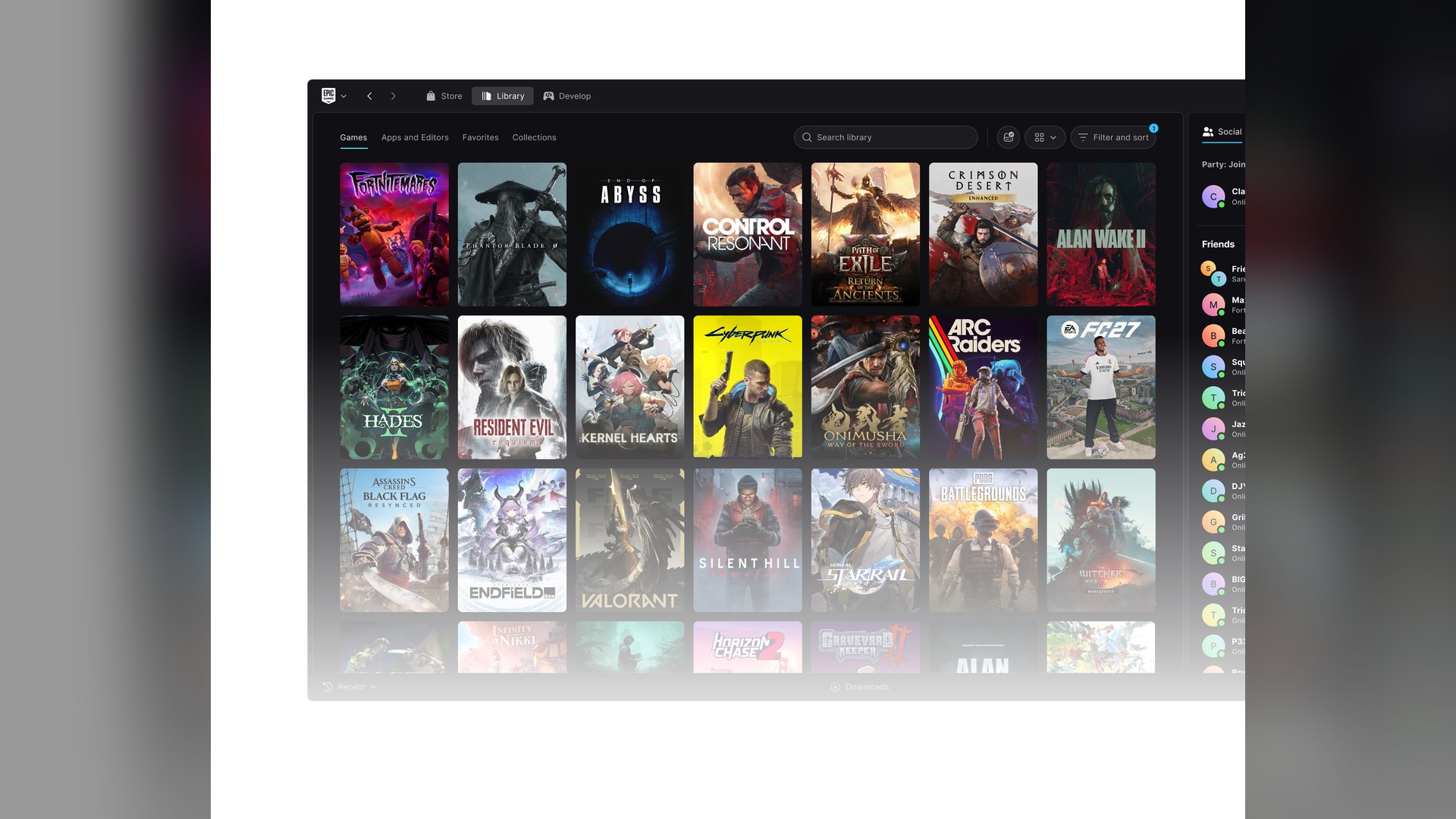 Grid of game art tiles in the new Epic Games Launcher library