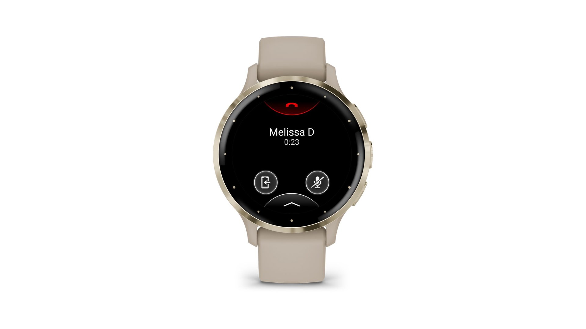 Venu 3S screen showing an incoming call with answer and mute buttons
