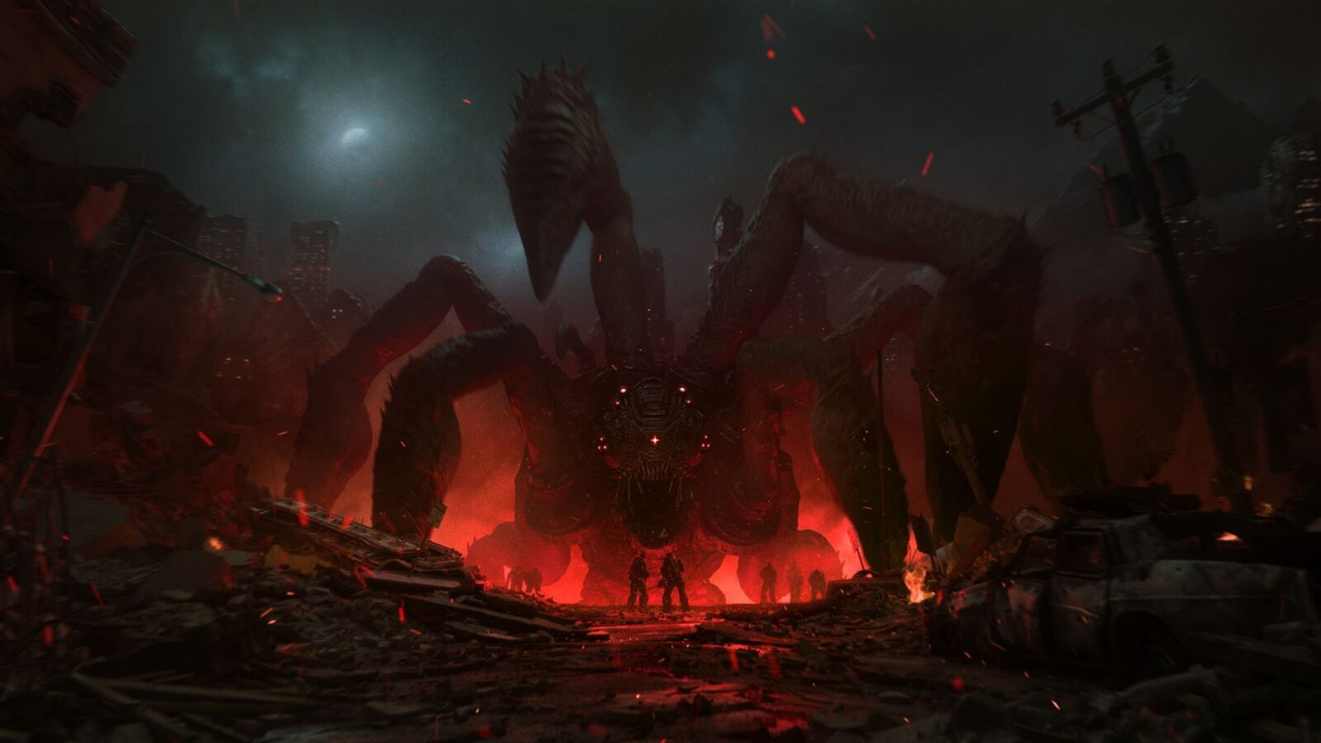 A large Locust creature rising from a glowing pit in Gears of War: E-Day
