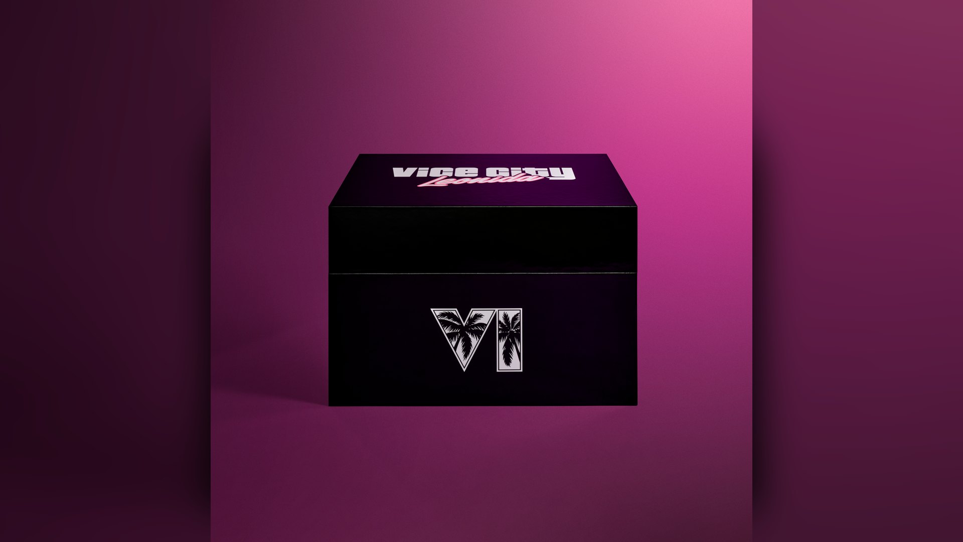 Closed black collector's box with Vice City Leonida branding